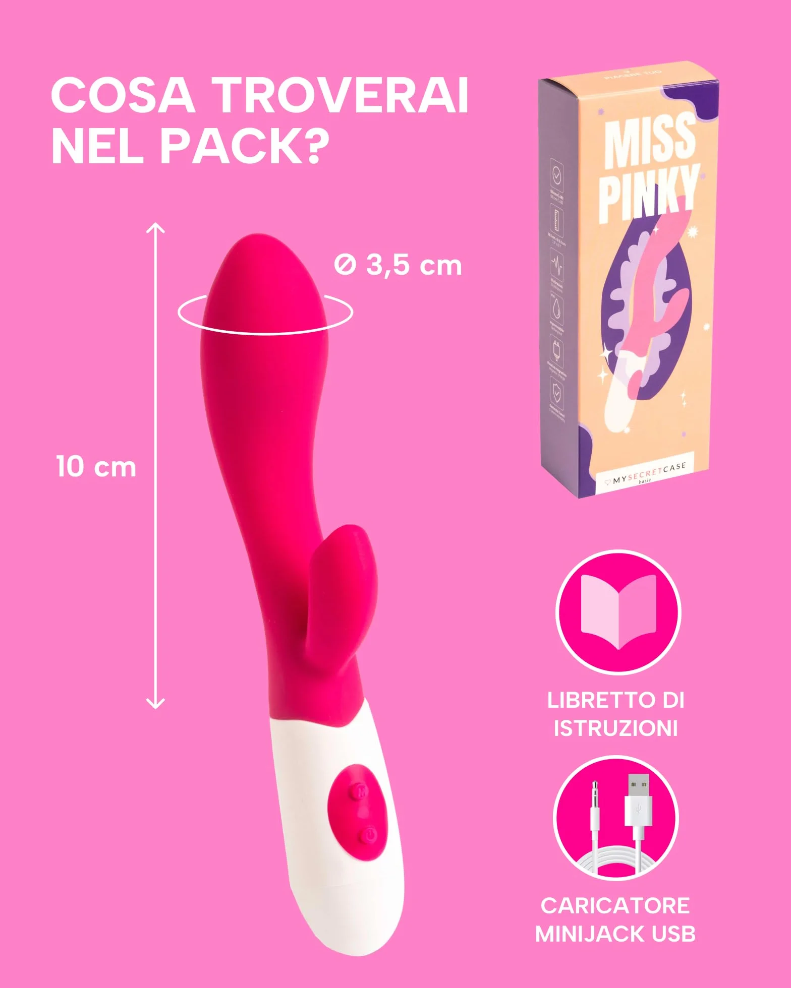 MySecretCase Vibratore Rabbit Punto G Squirting 19,5cm 10 Modalità Vibrazione Sexytoysys (Fucsia)