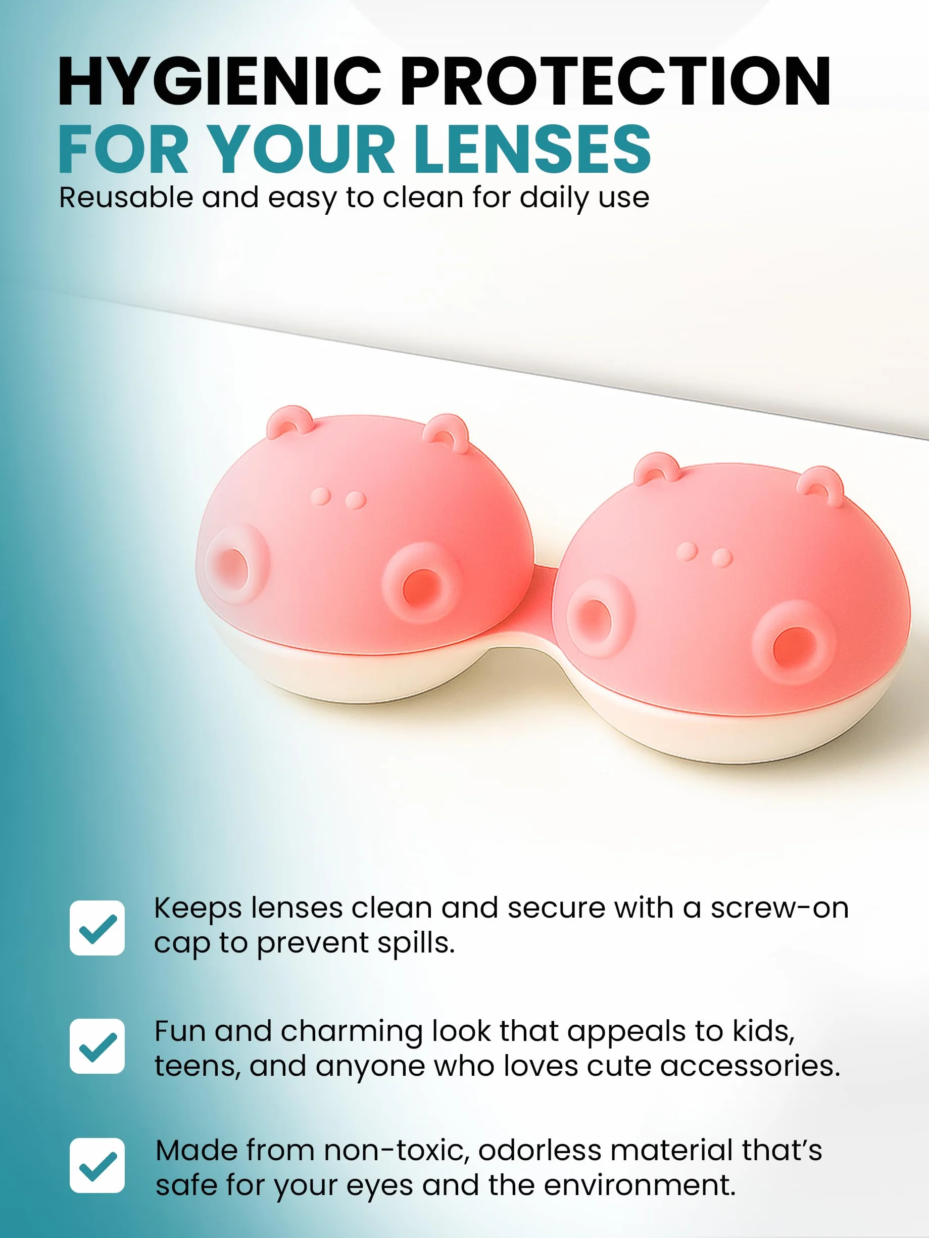 SPORTS WORLD VISION 1PC rosa Hippo Fun Custodia lenti contatto, Custodia lenti a contatto con design di animali carini e distintivi | Custodia soluzioni per lenti portatile leggera e carina viaggio