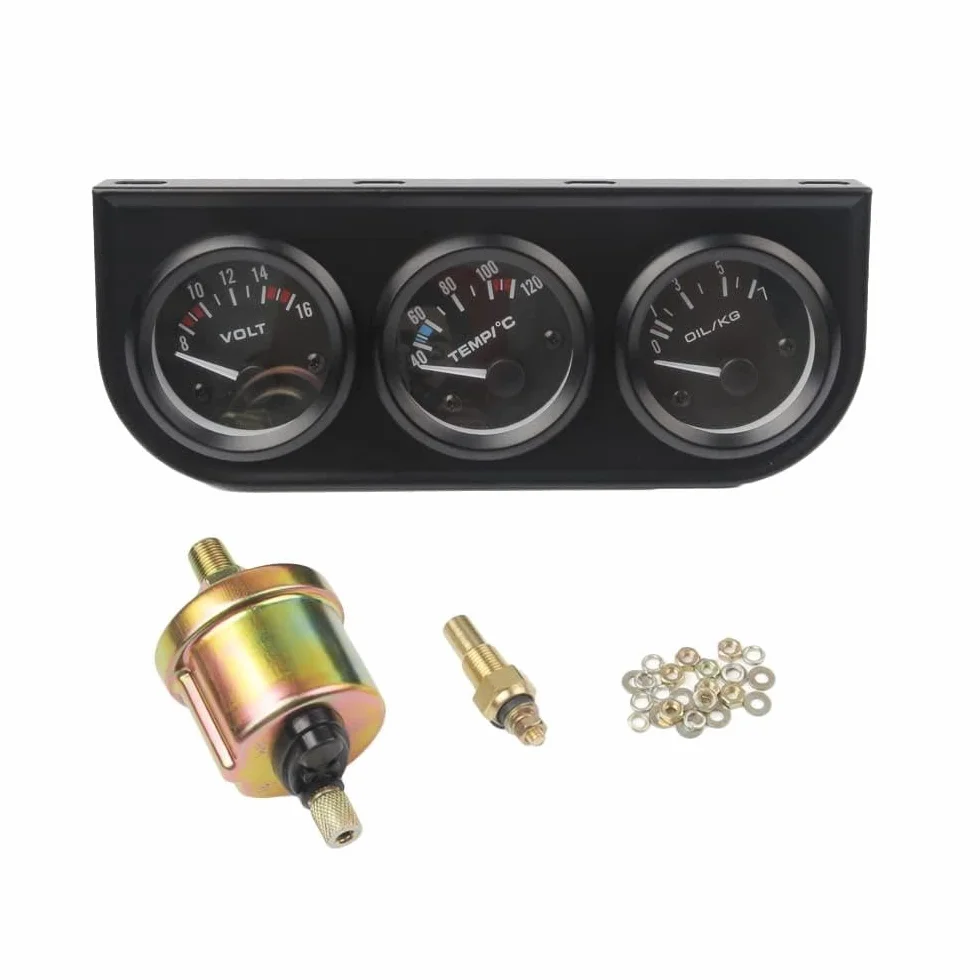Riloer Sensore 3 in 1 Manometro Olio Indicatore Temperatura Acqua 12V per Auto Camion Trattori