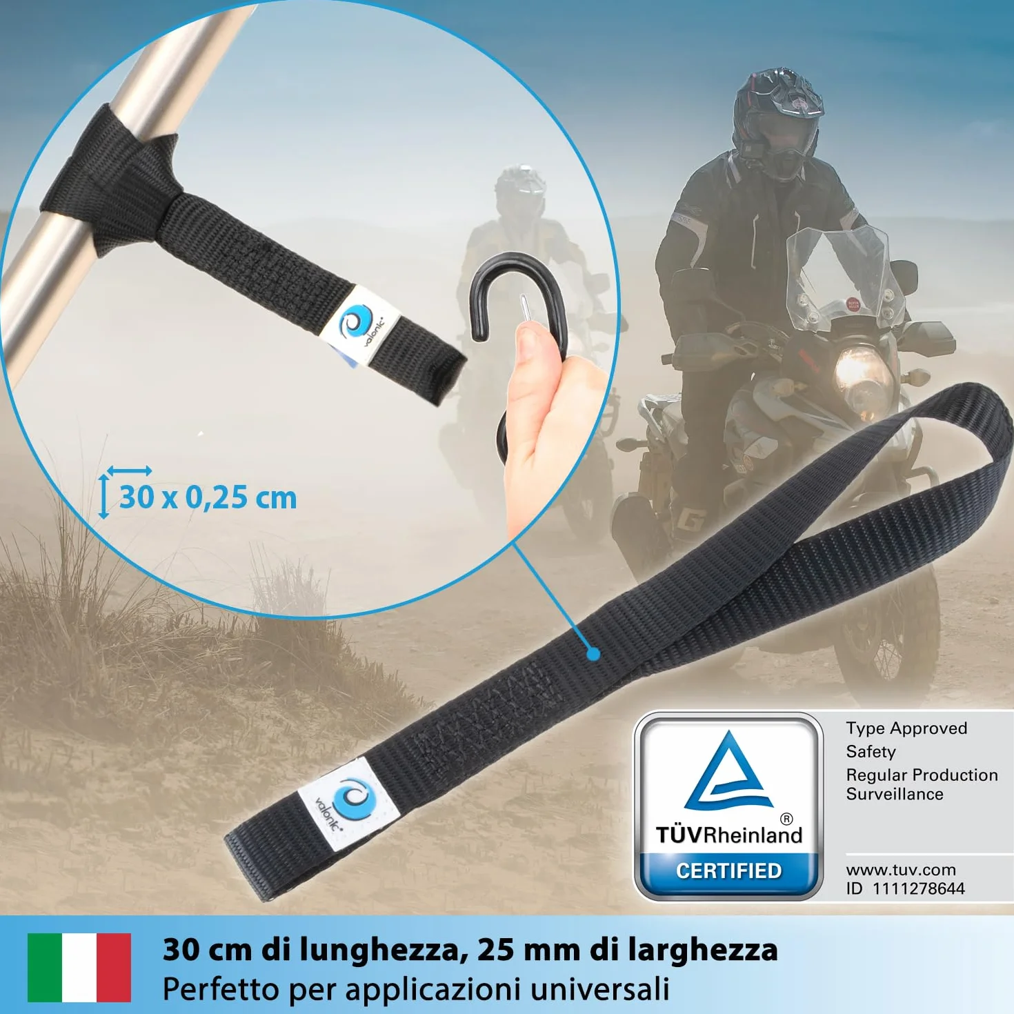 Cinghie di fissaggio FALCON valonic 30cm 25mm 1000 Kg certificate TÜV Rheinl. EN 12195-2 nero