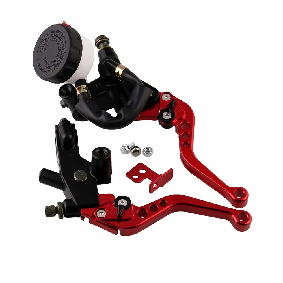 leve freno frizione moto,7/8" 22mm gruppo frizione a clacson regolabile con pompa idraulical,Freno manubrio universale in alluminio,per Honda Suzuki Kawasaki Yamaha D10 (Rosso)