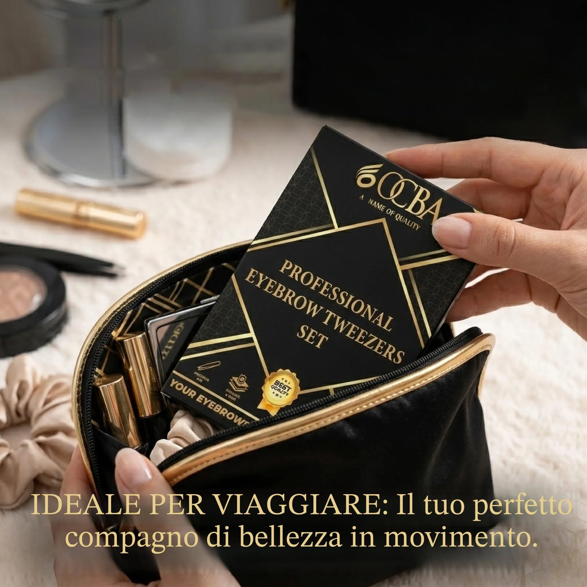 OCBA 4 pezzi Pinzette per sopracciglia professionali in acciaio inossidabile a punta e angolate