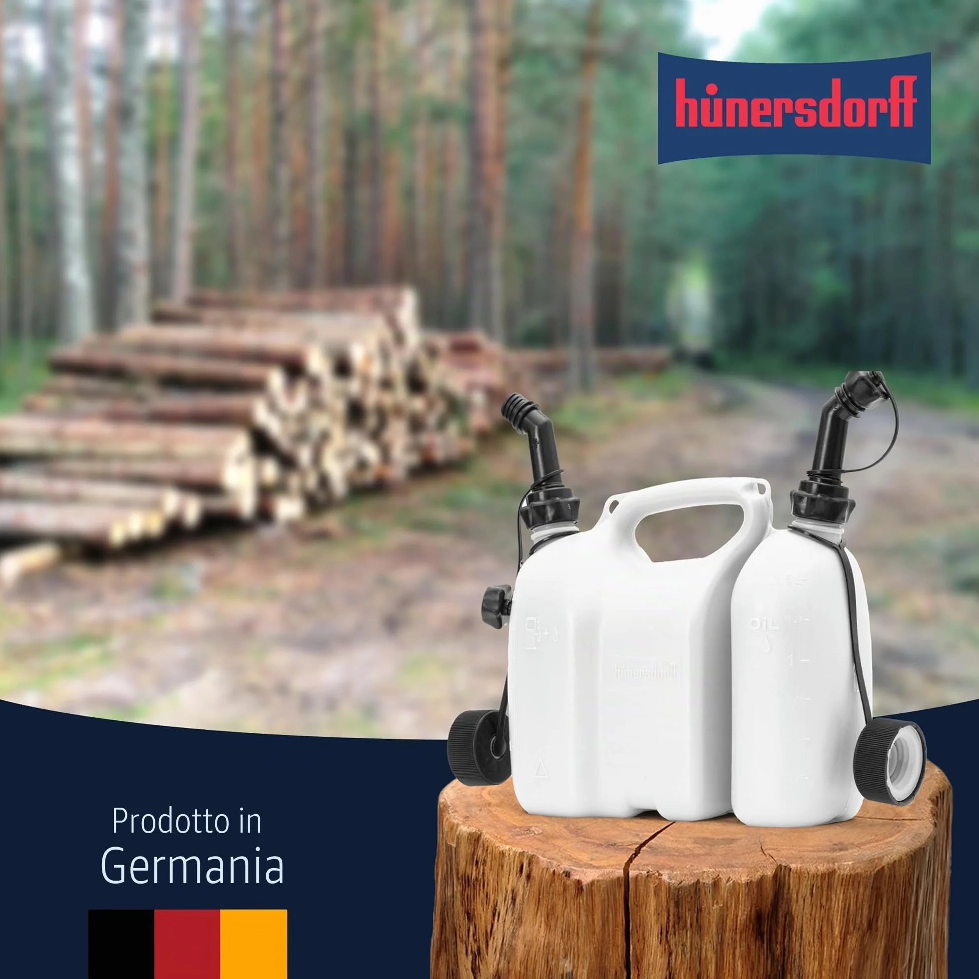 hünersdorff Bidoni combinati per carburante ed olio 3+1,5 litri UN omologazione Made in Germany bianco