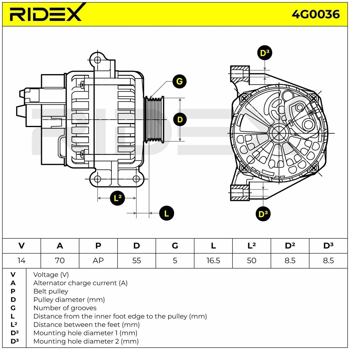 RIDEX 4G0036 Alternatore con regolatore integrato per Ford KA RU8