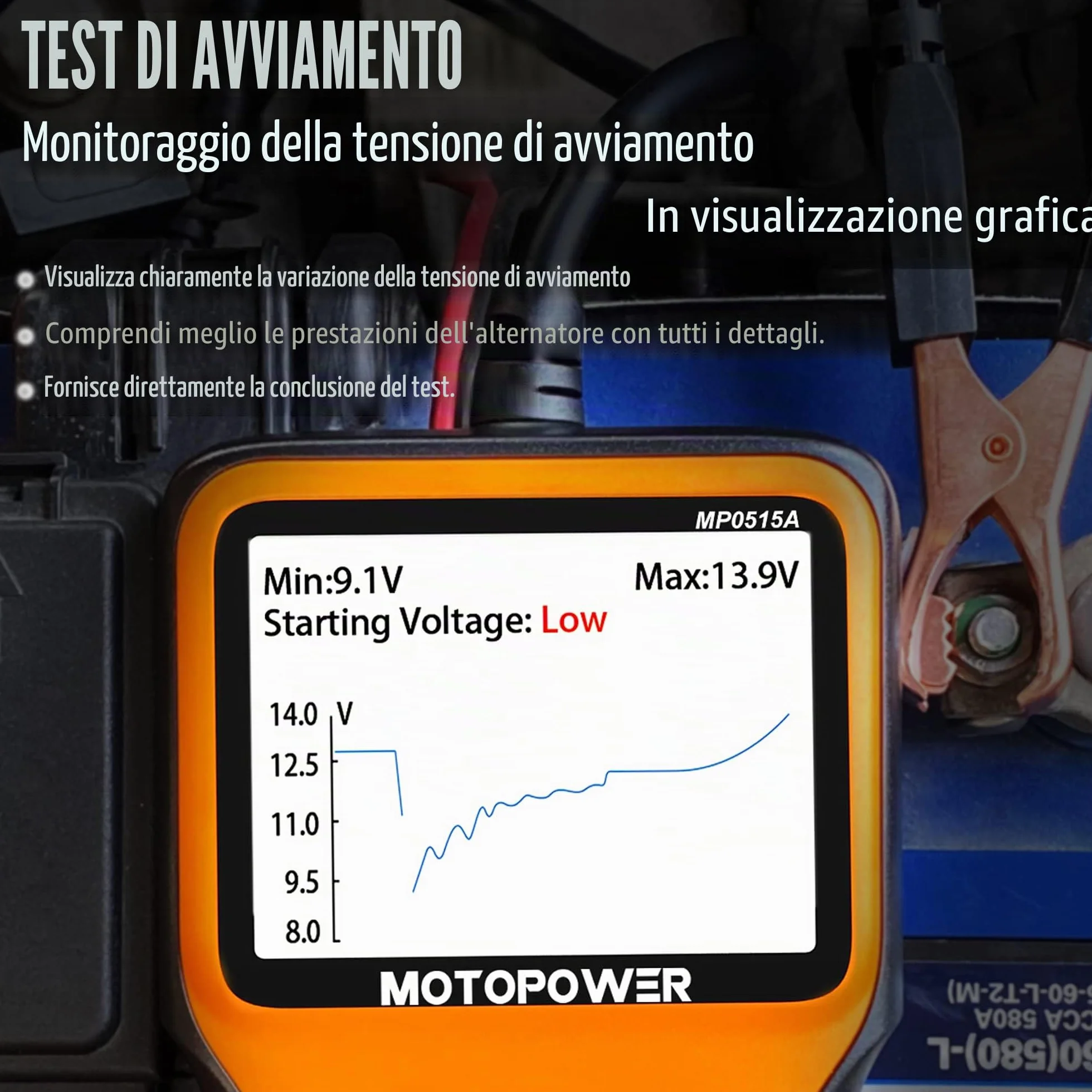 MOTOPOWER MP0515A 12V Tester di carica della batteria dell'auto e analizzatore dell'alternatore
