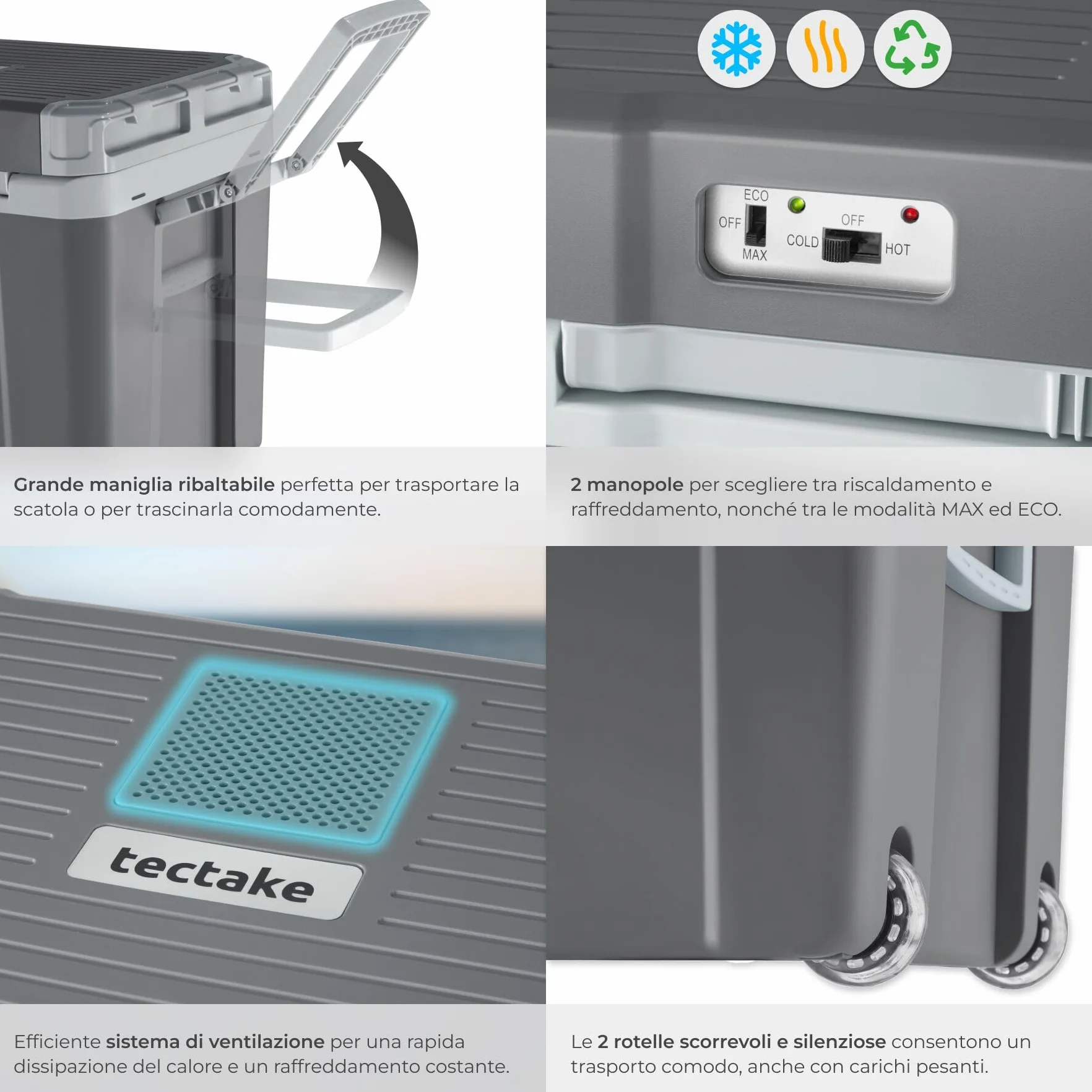 tectake® Frigorifero Portatile 35 L 2in1 Freddo Caldo per Auto e Casa ECO Mode
