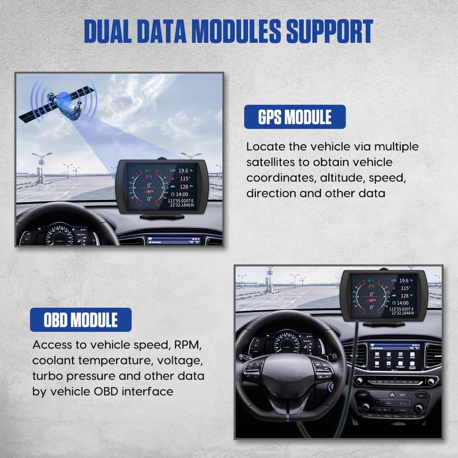 M90 Auto Offroad Monitor OBD-II e GPS Dual Mode HUD Tachimetro Contachilometri Dati di inclinazione Luminosità regolabile per tutti i veicoli