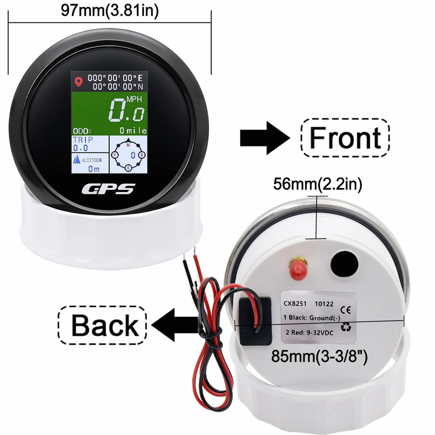 Geloo GPS 85 mm Tachimetro TFT regolabile Mph Nodi Km/h Contachilometri digitale con antenna GPS per barca auto camper RV (nero)