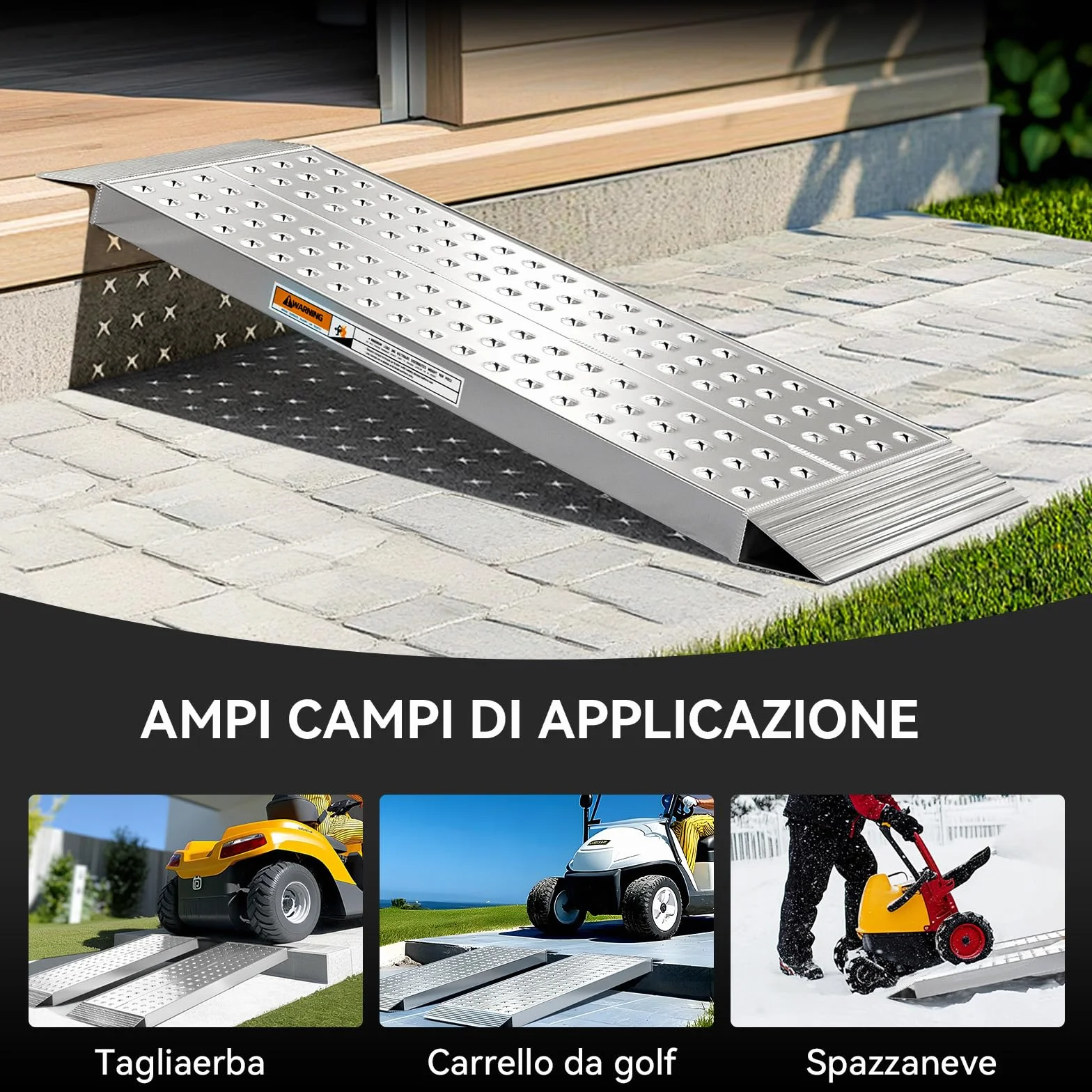 FACHNUO Rampa di carico stabile in alluminio, 100 x 30 cm, capacità di carico 680 kg, antiscivolo per capannone/tosaerba, per spazzaneve e moto, crossbike e ATV, set da 2, colore: Argento