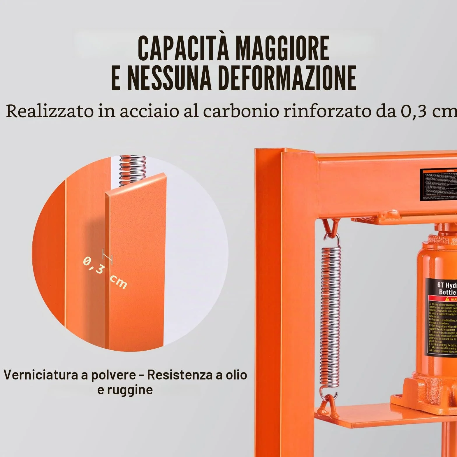 VEVOR Pressa Idraulica a Pavimento 6 Tonnellate Officina Manuale Corpo Acciaio Carbonio Altezza Regolabile 55-250 mm