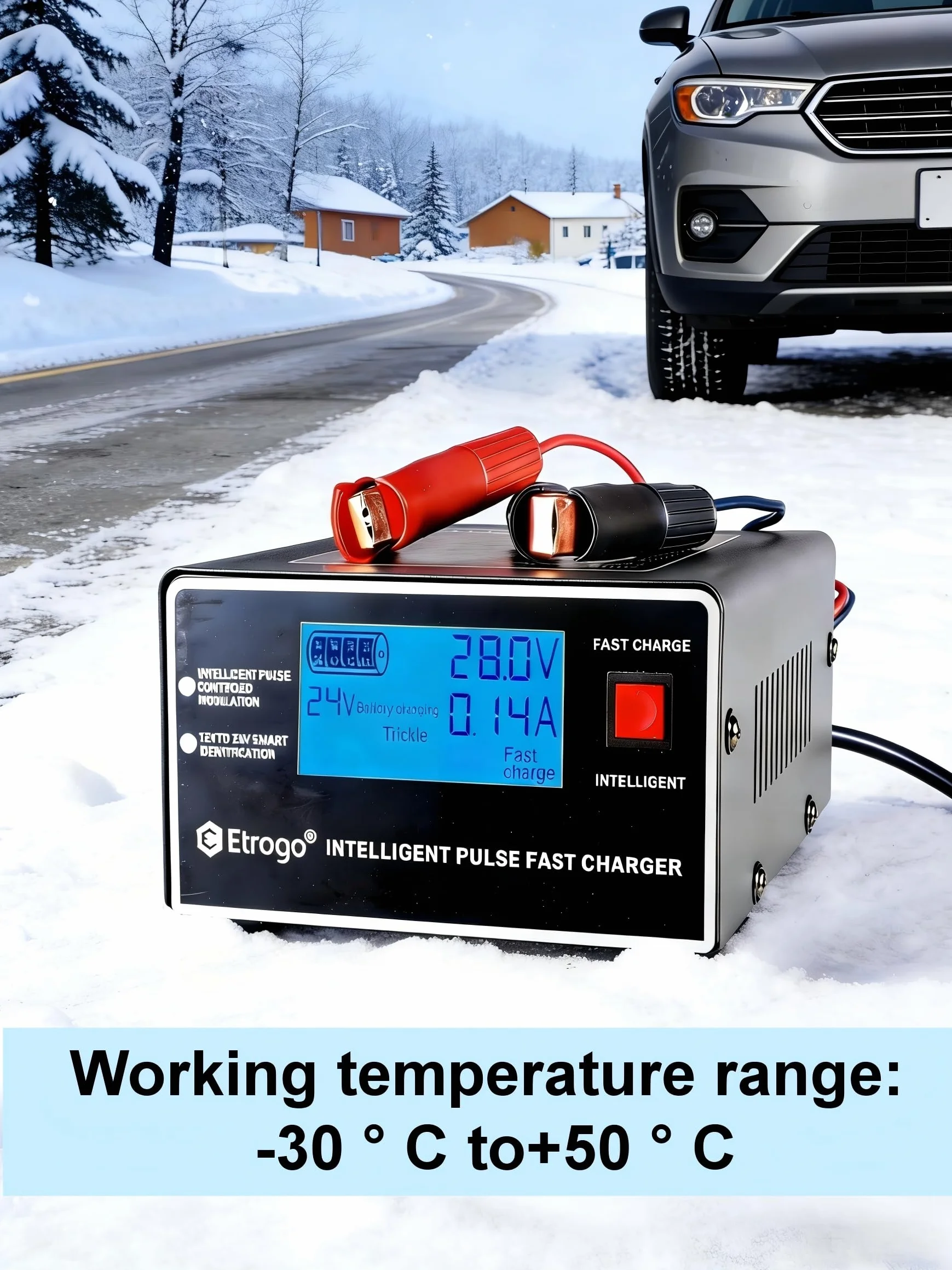 Etrogo Caricabatteria Auto 12V 24V 10A 250W Caricatore di Impulsi Intelligente con Funzione di Rilevamento Automatico Riparazione Manutenzione con Schermo LCD