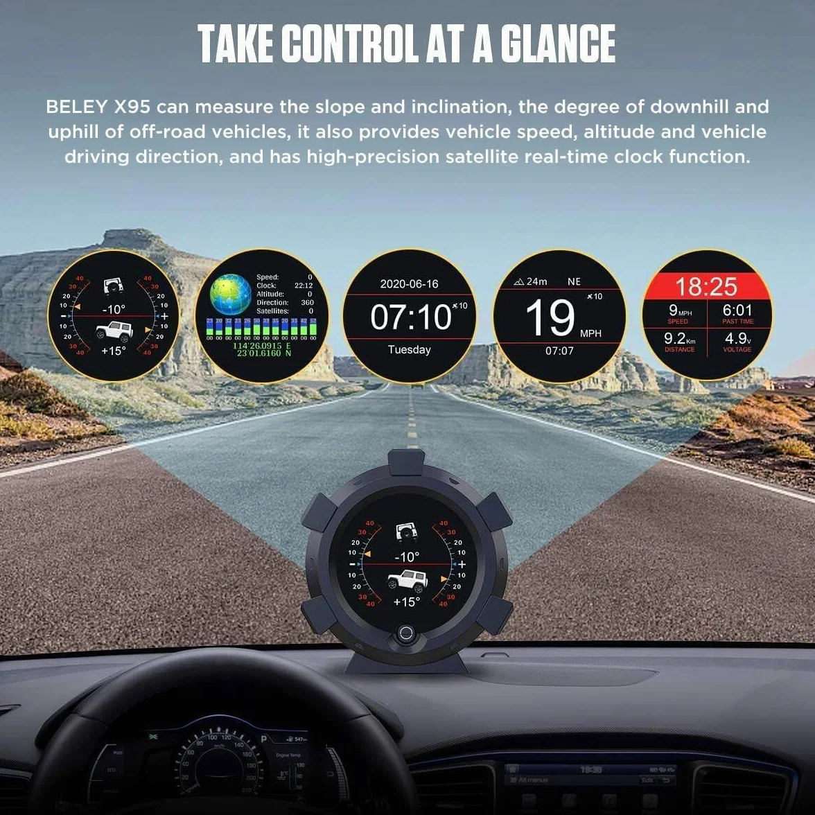 OURANTOOLS GPS Inclinometro per Auto Camper, LCD Digitale Misuratore di Pendenza Tachimetro per DC5-28V Fuoristrada Jeep