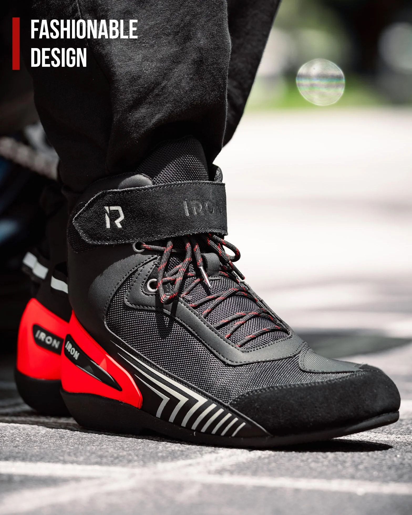 RIDEIRON Scarpe Moto Uomo 40–46 – Sneaker Moto Traspiranti con Rinforzo alla Caviglia e Tallone, Protezione Cambio, Dettagli Riflettenti e Suola Antiscivolo