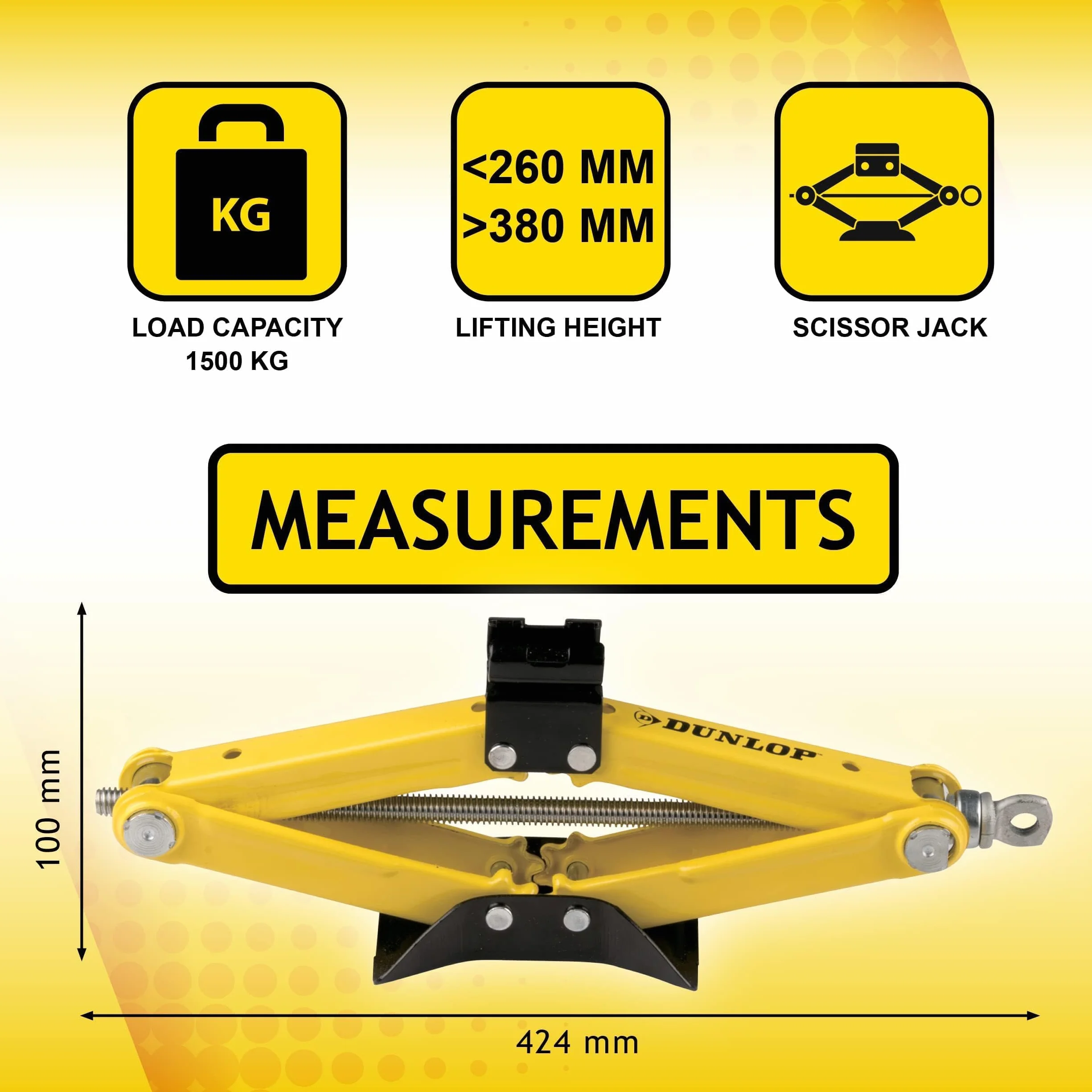 Dunlop Sollevatore per Auto 1,5 Tonnellate 26-38 CM