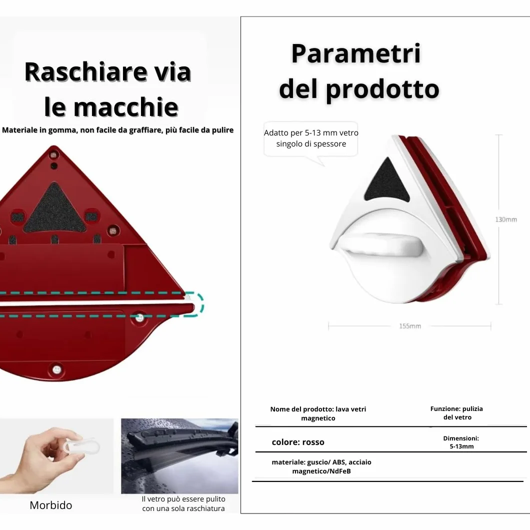 Lavavetri magnetico per vetro singolo 5-13 mm pulisci vetri esterni con cordino panno in microfibra