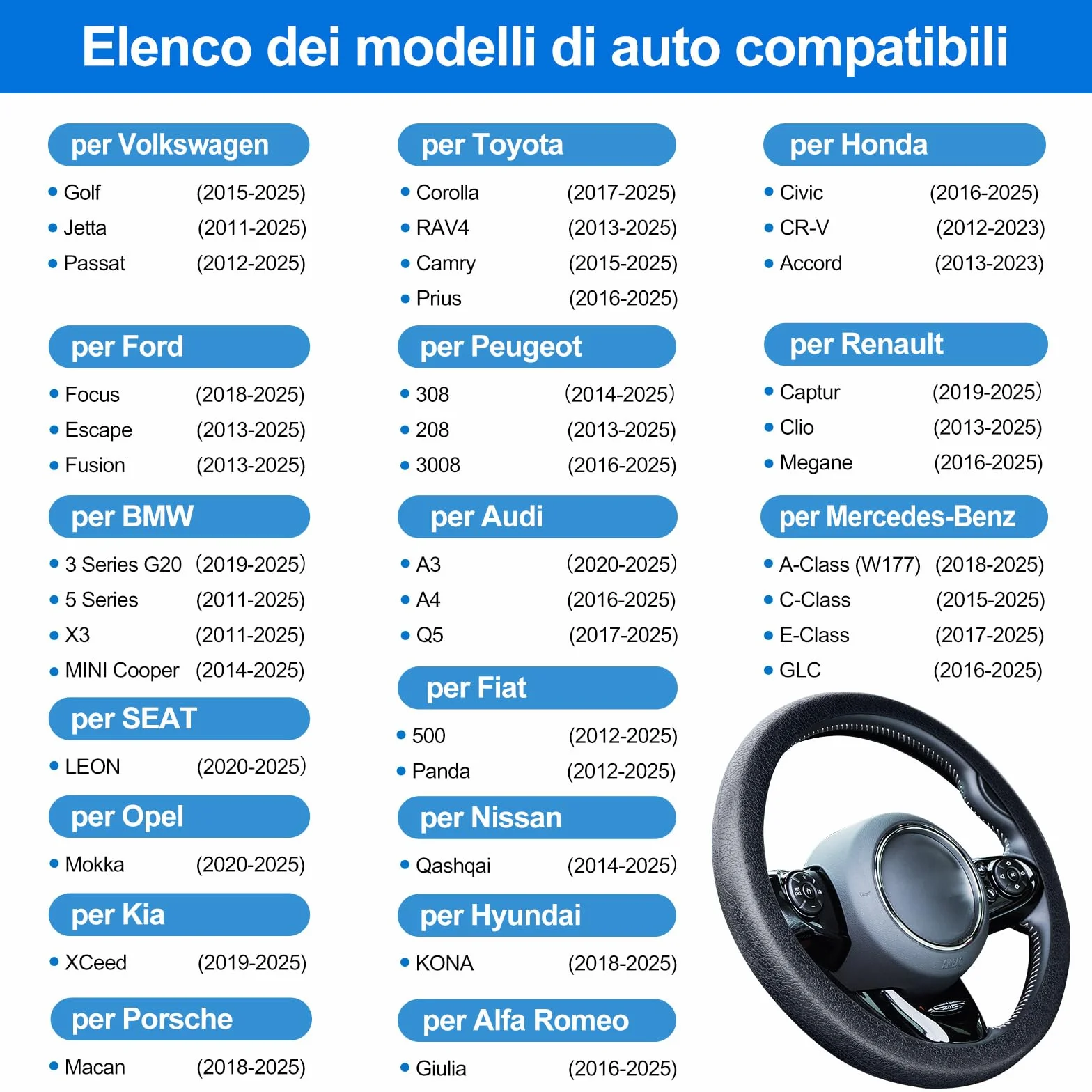 Spurtar Silicone Nero Copri Volante Coprivolante Auto Universale - Accessori Auto Interno- Copertura Copri Sterzo Macchina Essenziali da 38 a 42 cm Adatto