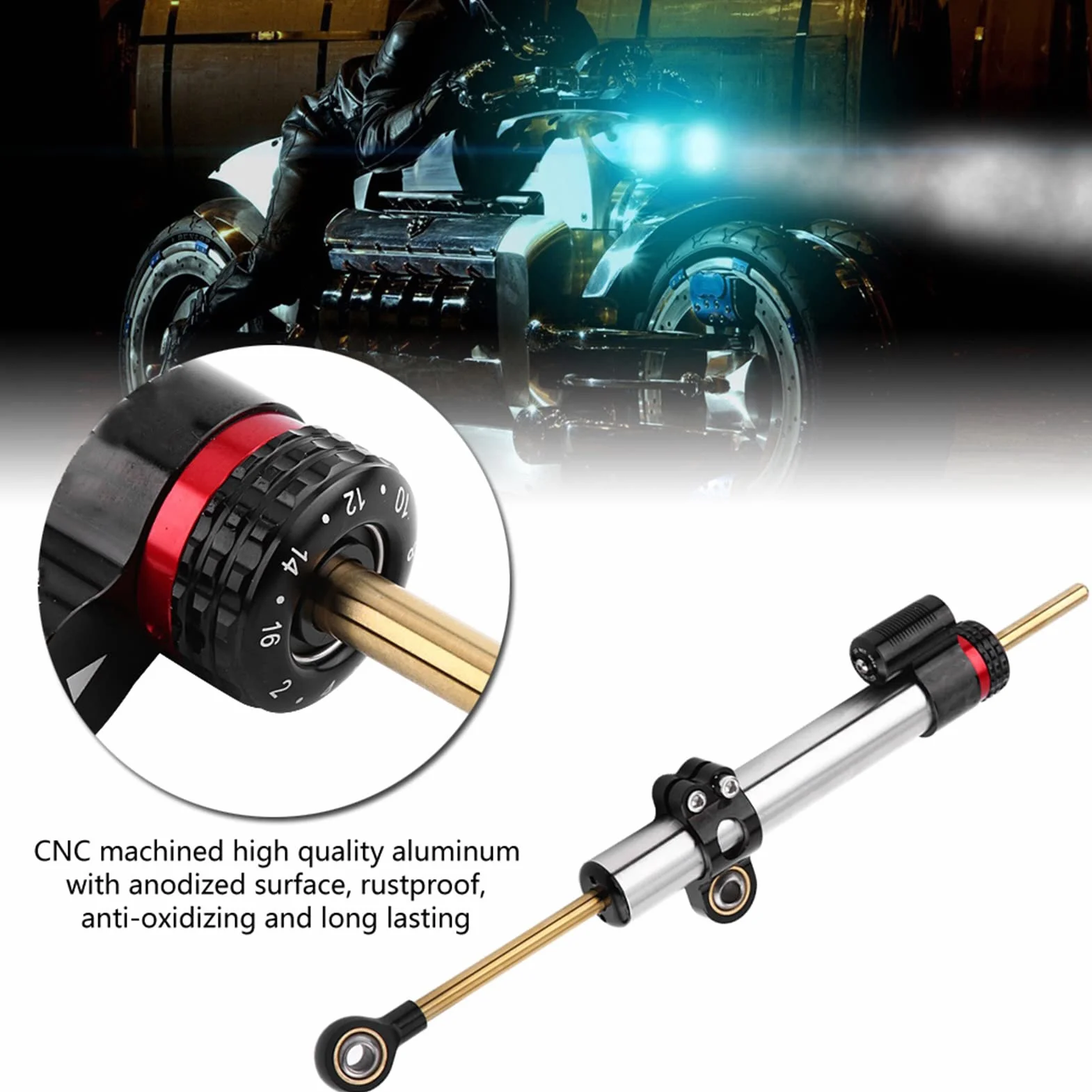 EBTOOLS per ammortizzatore di sterzo moto per steering damper per steering damper motorcycle Stabilizzatore in alluminio universale regolabile dell'ammortizzatore dello sterzo del motociclo del