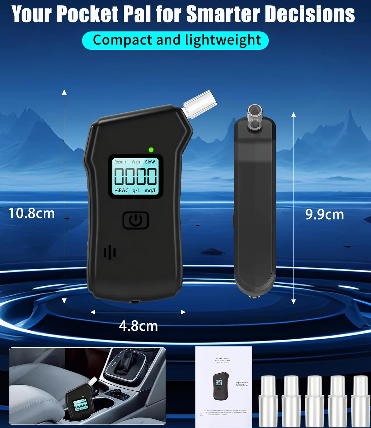 Etilometro Digitale Certificato con Schermo LCD, Alcol Test Portatile, Custodia Fibra di Carbonio