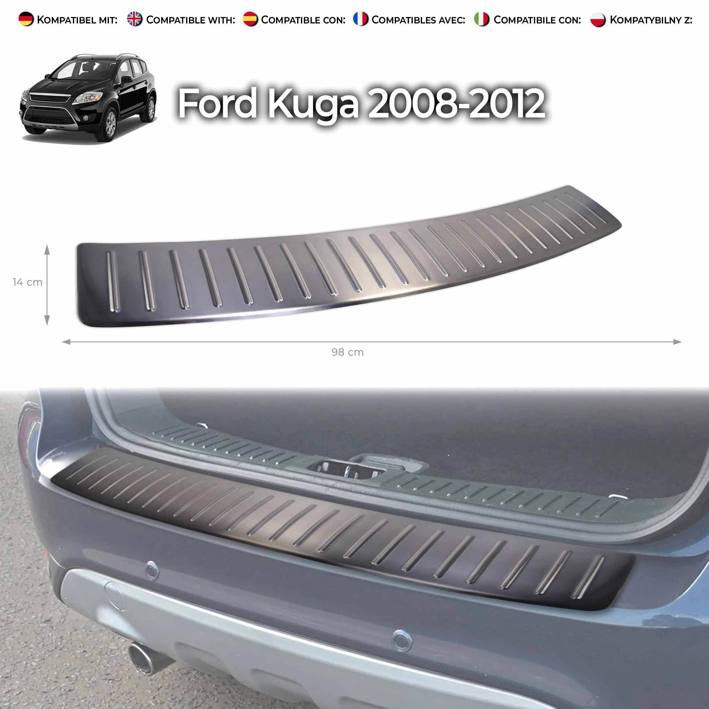 CHROMEMASTER Protezione paraurti posteriore Acciaio inossidabile spazzolato per Ford Kuga 2008-2013