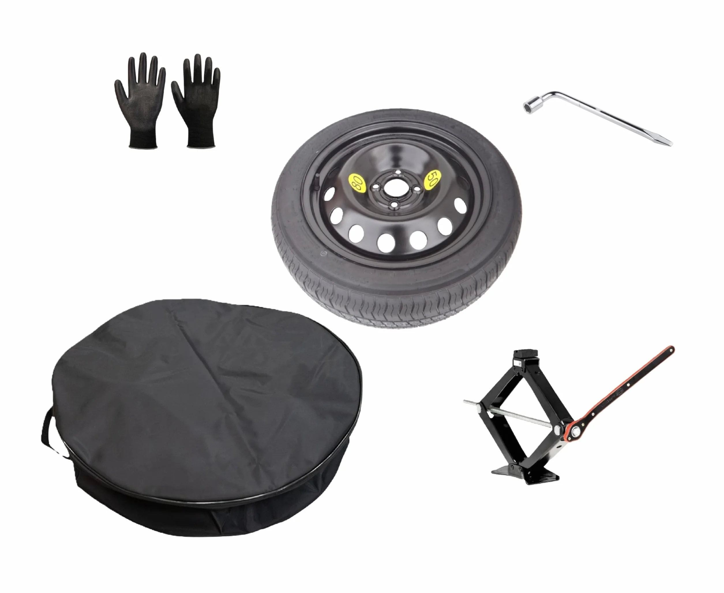 Kit Ruotino di Scorta 16" compatibile Fiat Grande Panda 2025 125/85R16 Cric Chiave Guanti Sacca