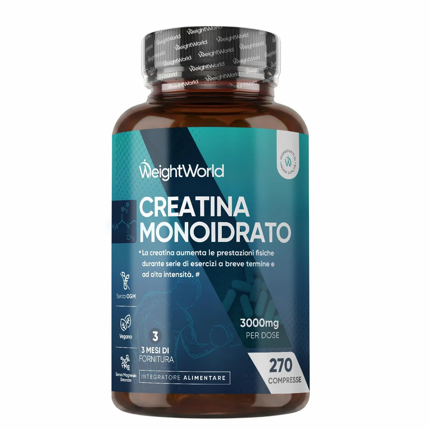 Creatina Monoidrata Vegana 3000mg 270 Compresse Pre Workout Intra Post Workout