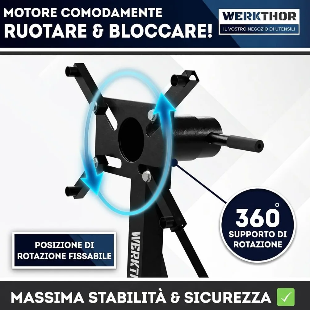 WERKTHOR Supporto Motore 570 kg Heavy Duty Engine Stand Girevole 360° Nero