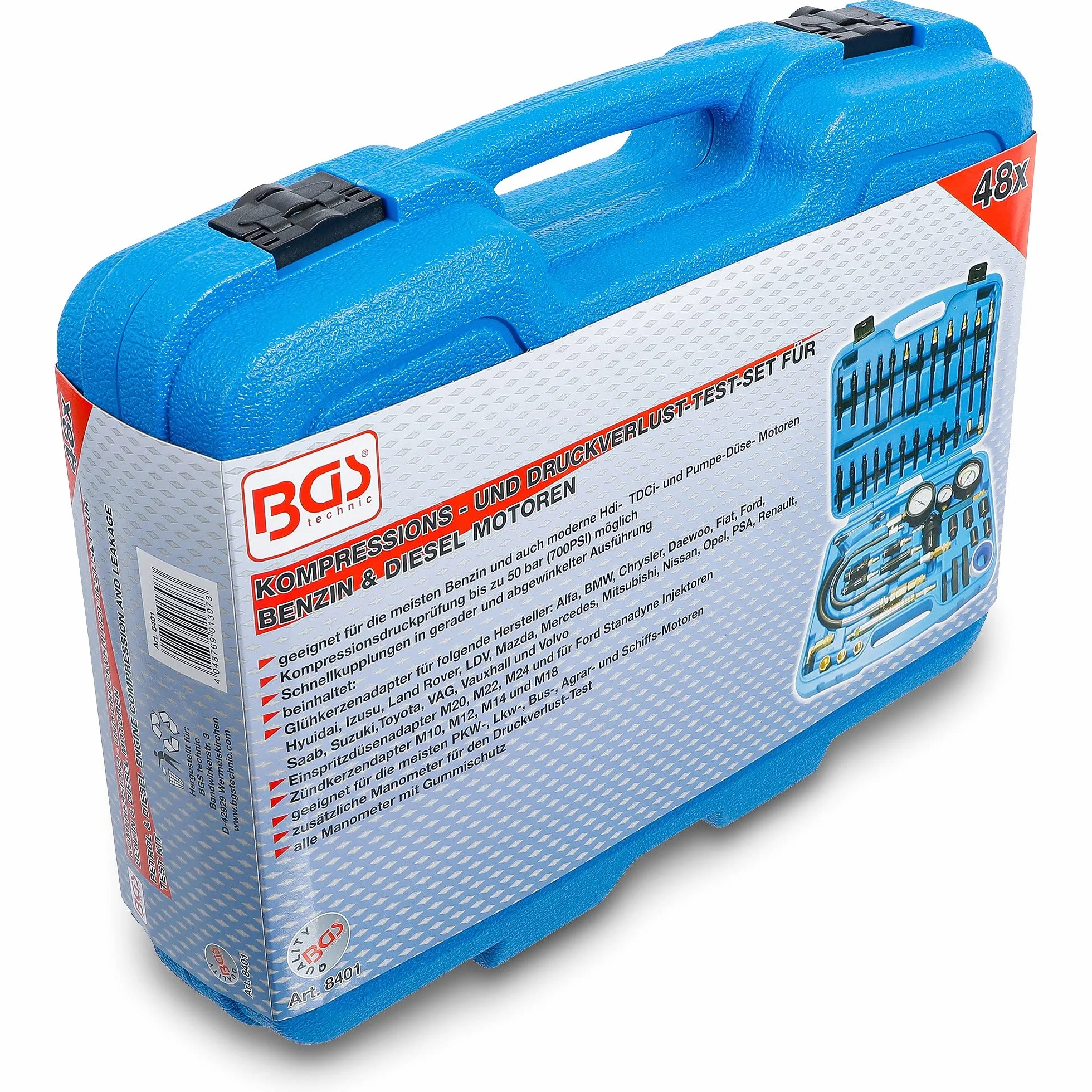 BGS 8401 | Set per test perdita compressione/ pressione mot.diesel/benz.