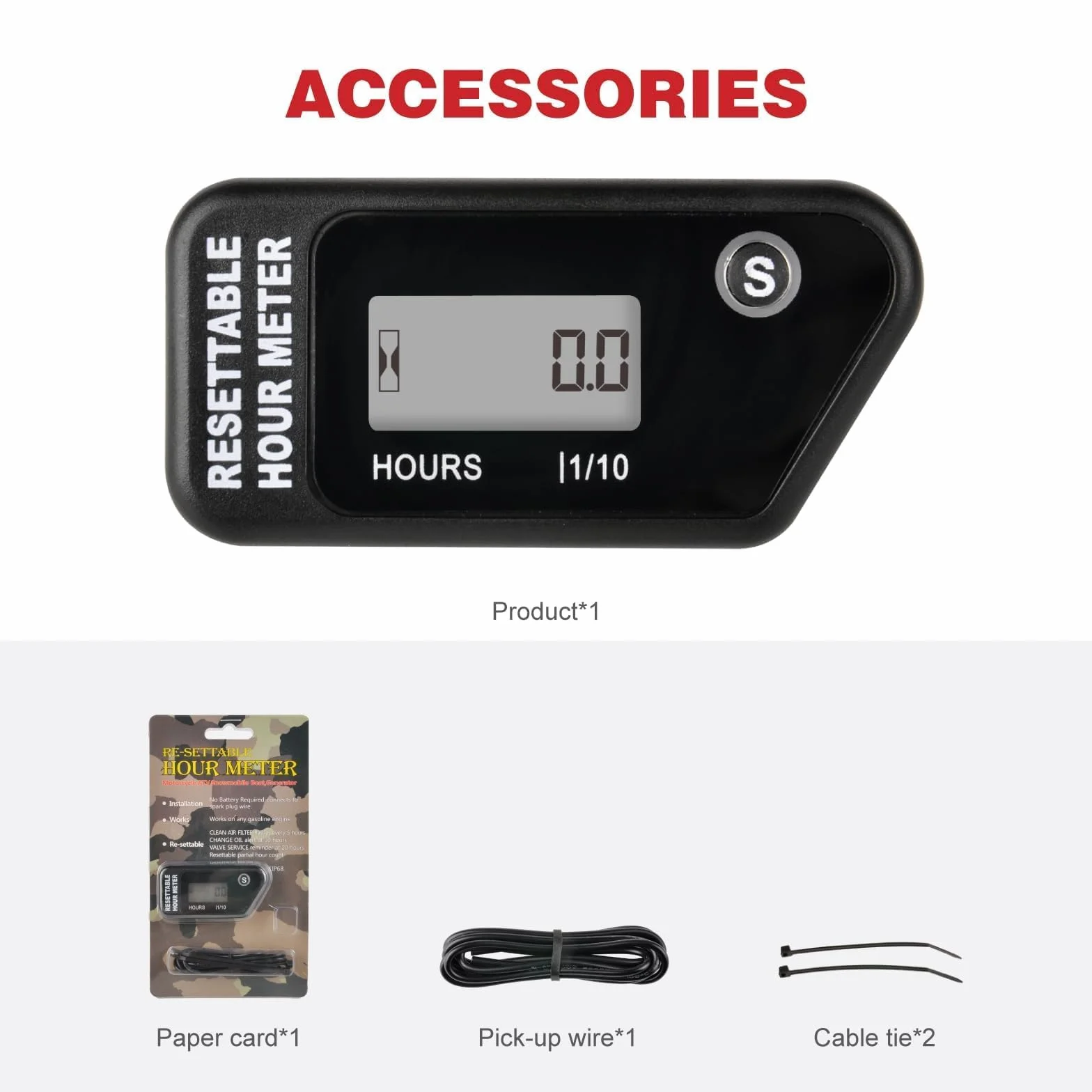 RileyFine RQ-HM016H Contatore Ore con Promemoria Manutenzione, Tosaerba Motosega Moto Lavapressione Nero
