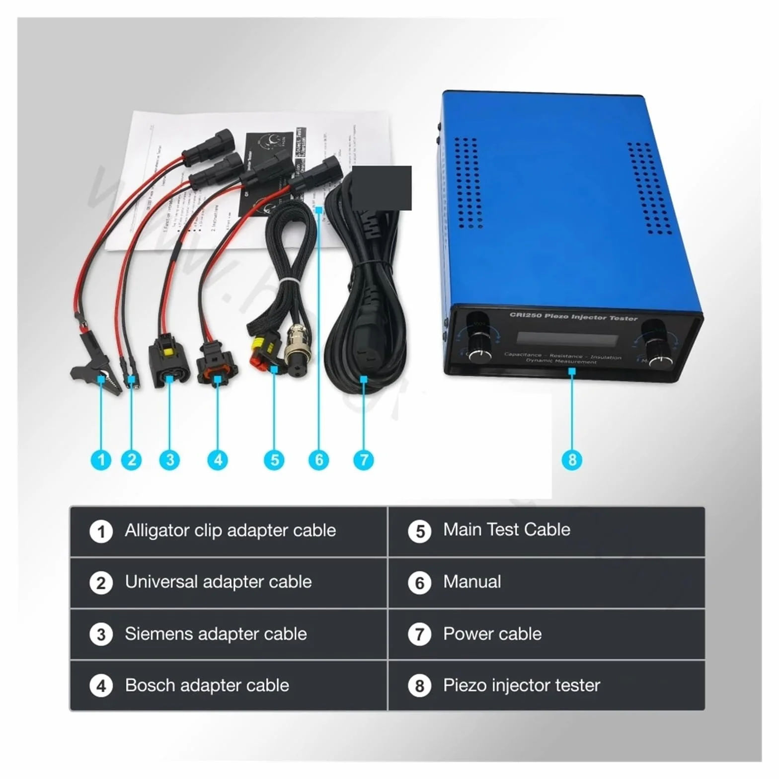 Tester per iniettori CRI250 Tester del flusso d'aria 'iniettore Common Rail piezoelettrico for test di resistenza, capacità, resistenza di isolamento AHE Prova di pressione di apertura, prova di tenut