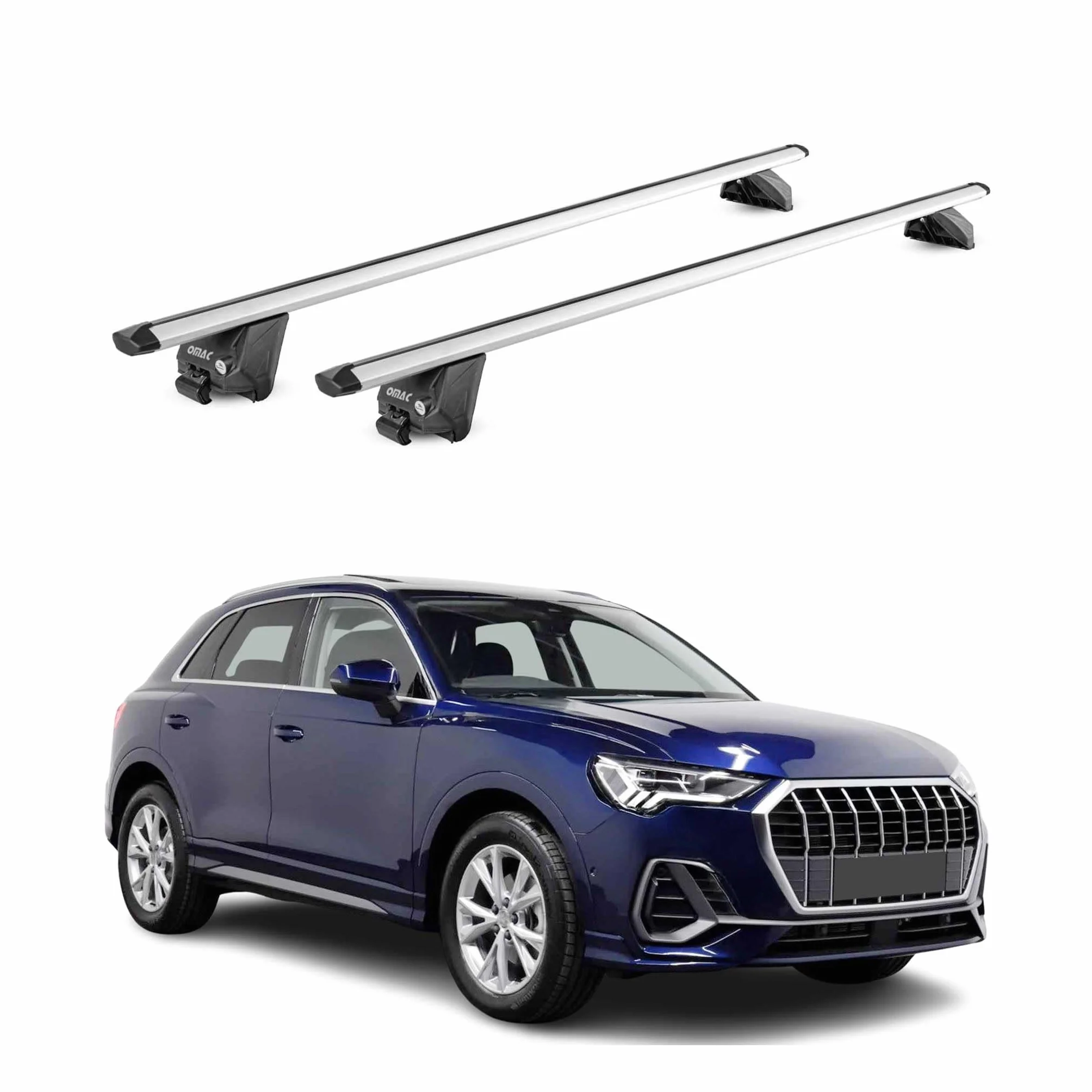 OMAC Barre Portatutto Alluminio TÜV per Audi Q3 F3 2018-2025 Max 100 kg 2 Schlösser Argento