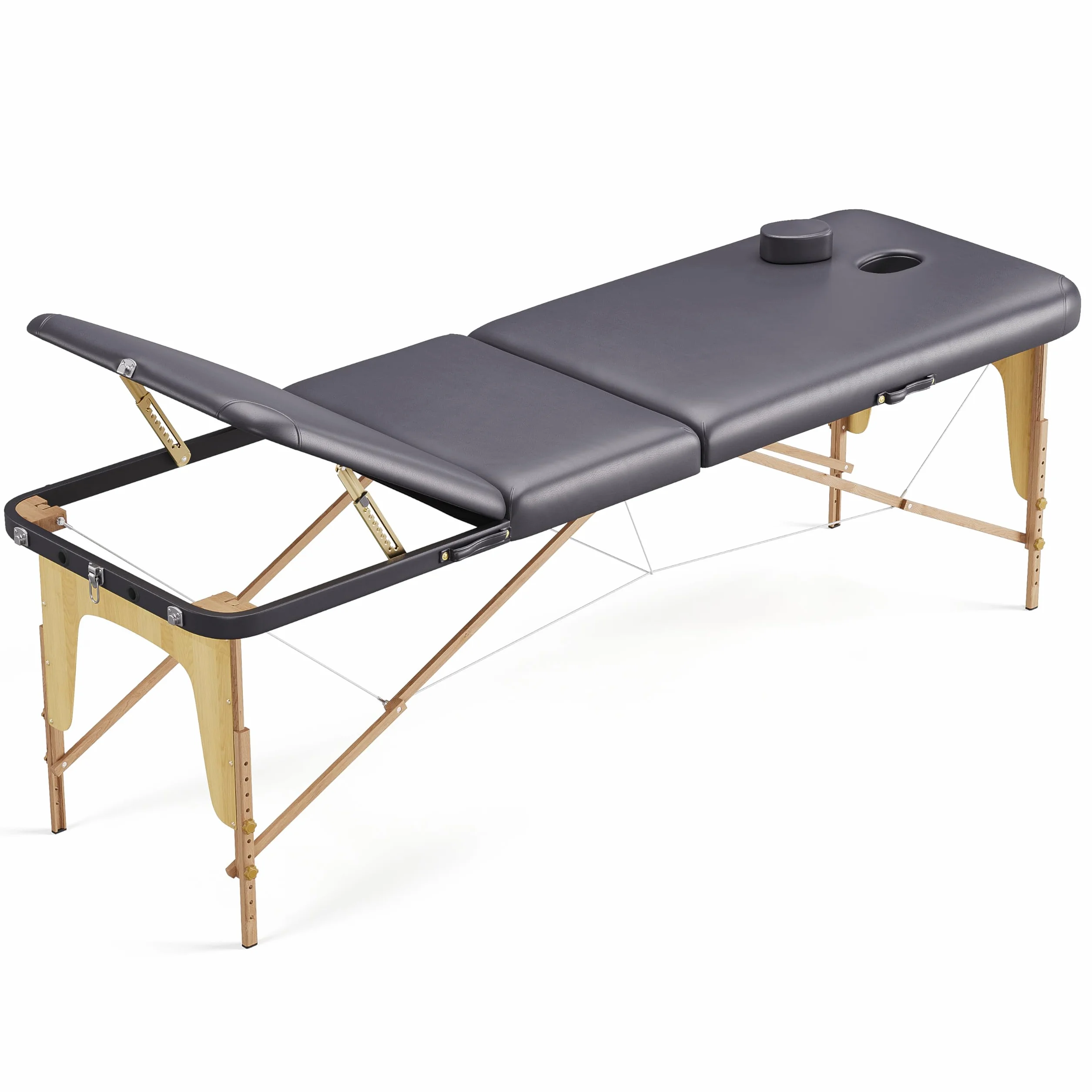 Beltom Lettino da Massaggio 3 Zone in Legno 185x60 cm Portatile 14,3 kg Nero