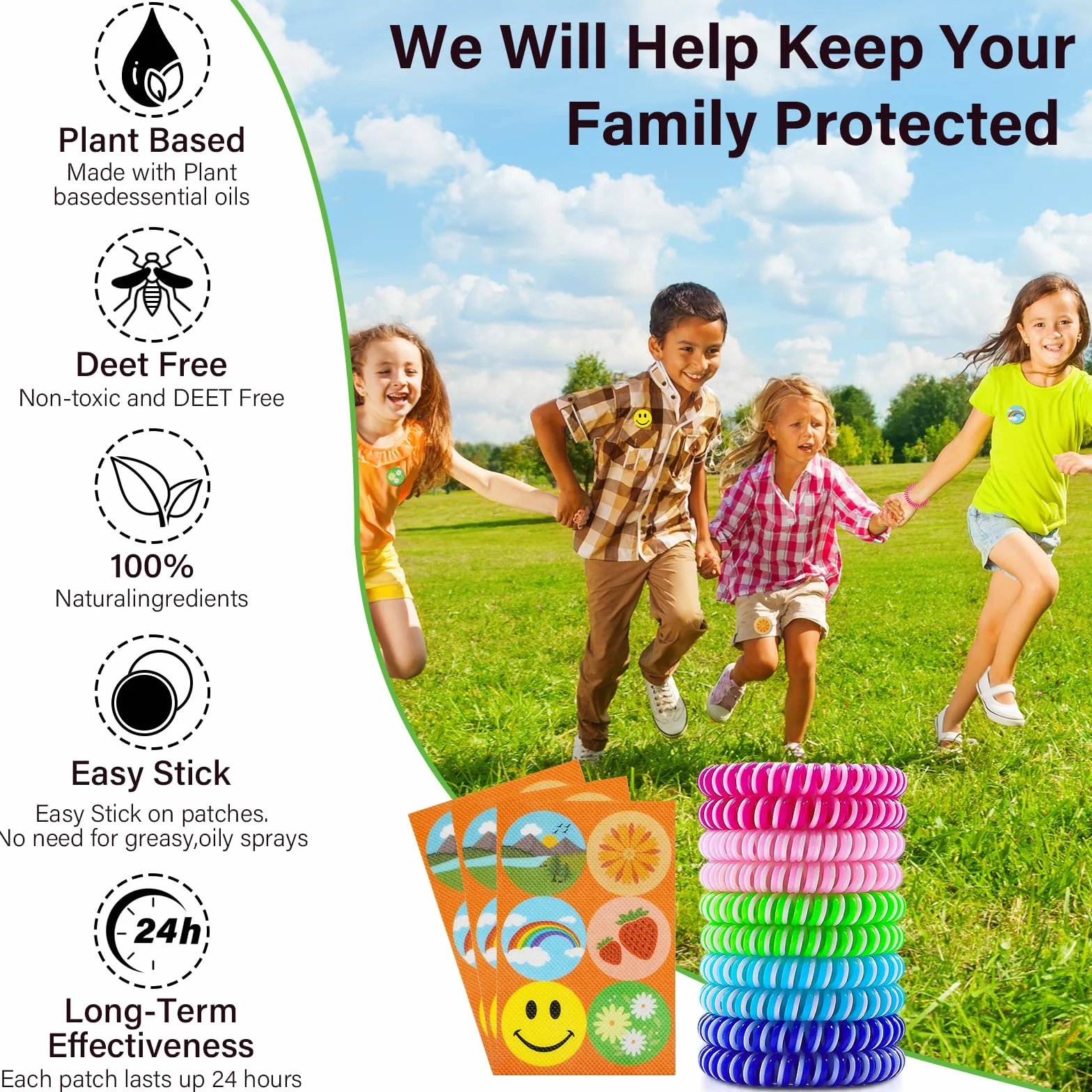 Repellente Insetti Naturale Bracciali Antizanzara Cerotti Bambini Adesivi Zanzare 30 Pezzi