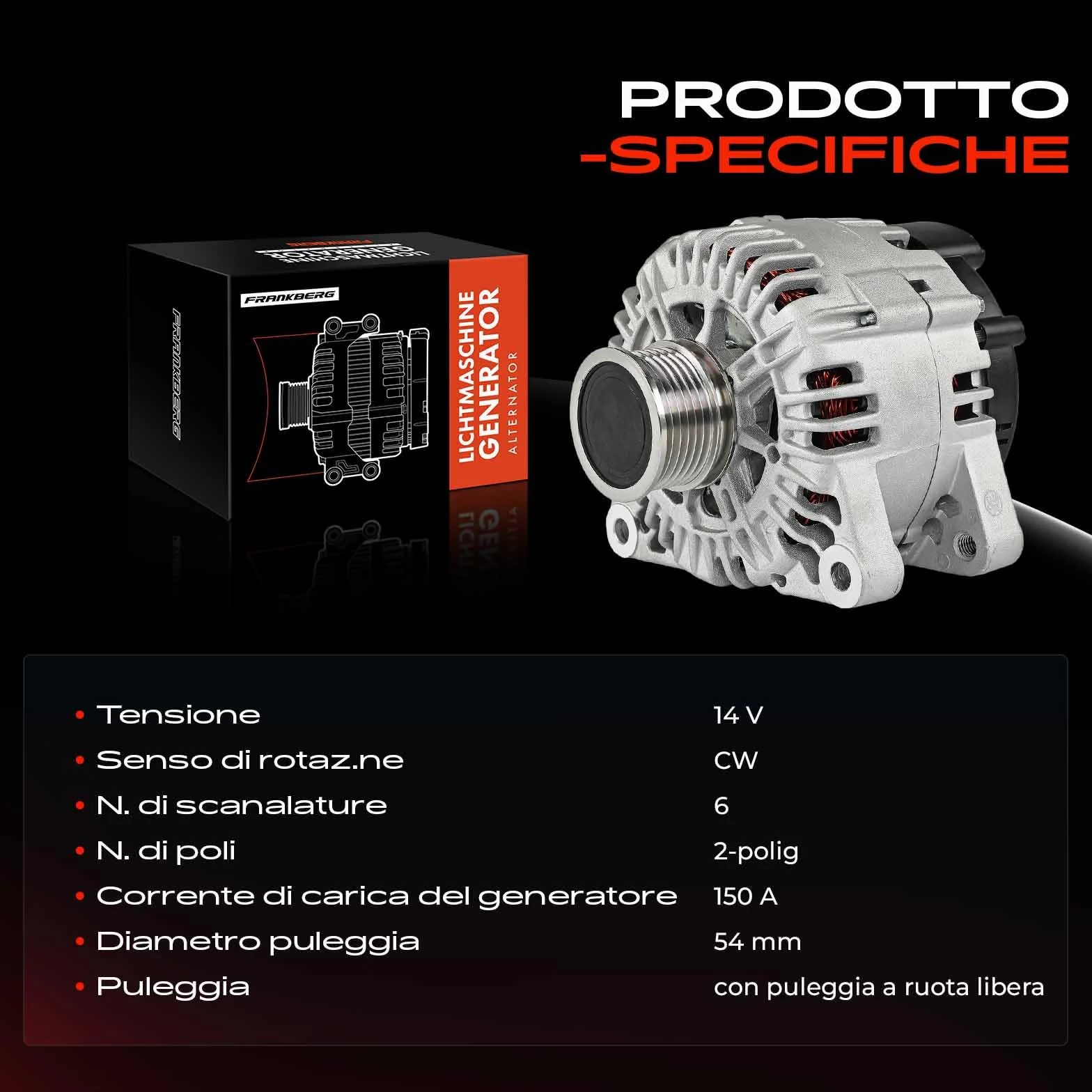 Frankberg Alternator Compatibile Berlingo Multispace B9 1.6L C4 Grand Picasso I UA 2.0L 207 WA WC 1.4L Jumpy VF7 2.0L TG15C154