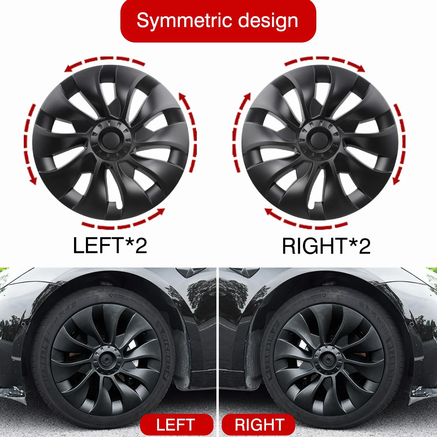KAVANIC Tesla Model 3 Copriruota 18 Pollici Nero Opaco Supporto Logo Miglioramento Gamma 4 Pezzi Uberturbine Stile 2017-2023