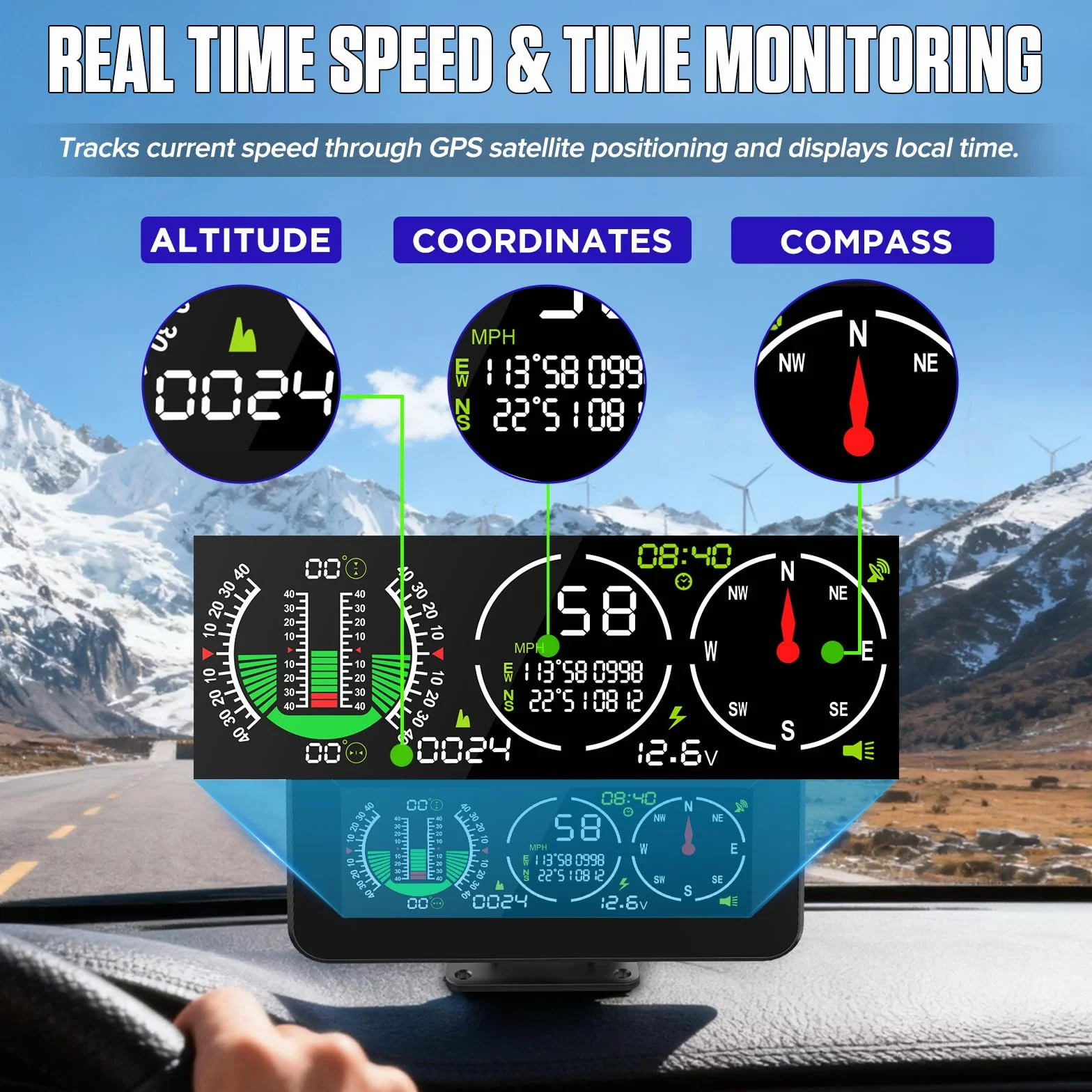 MR CARTOOL M60 Digitale Inclinometro GPS HUD Tachimetro Bussola per Auto SUV Fuoristrada