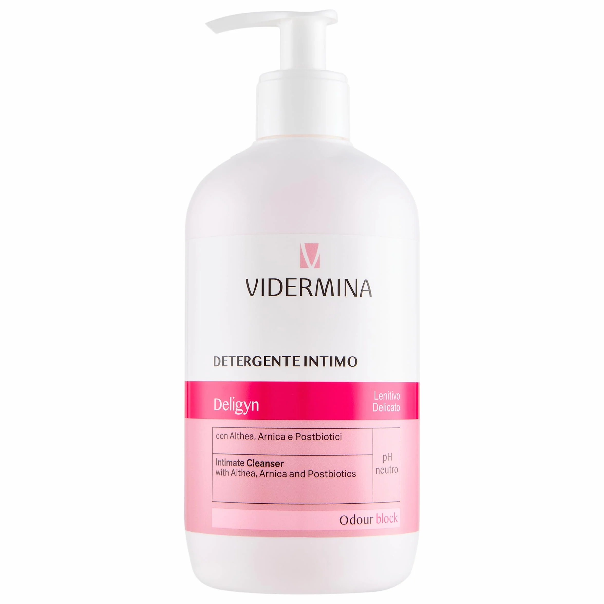 VIDERMINA DELIGYN DETERGENTE INTIMO 500 ML pH Neutro 7.0 con Altea, Arnica e Postbiotici Azione Lenitiva Riequilibrante
