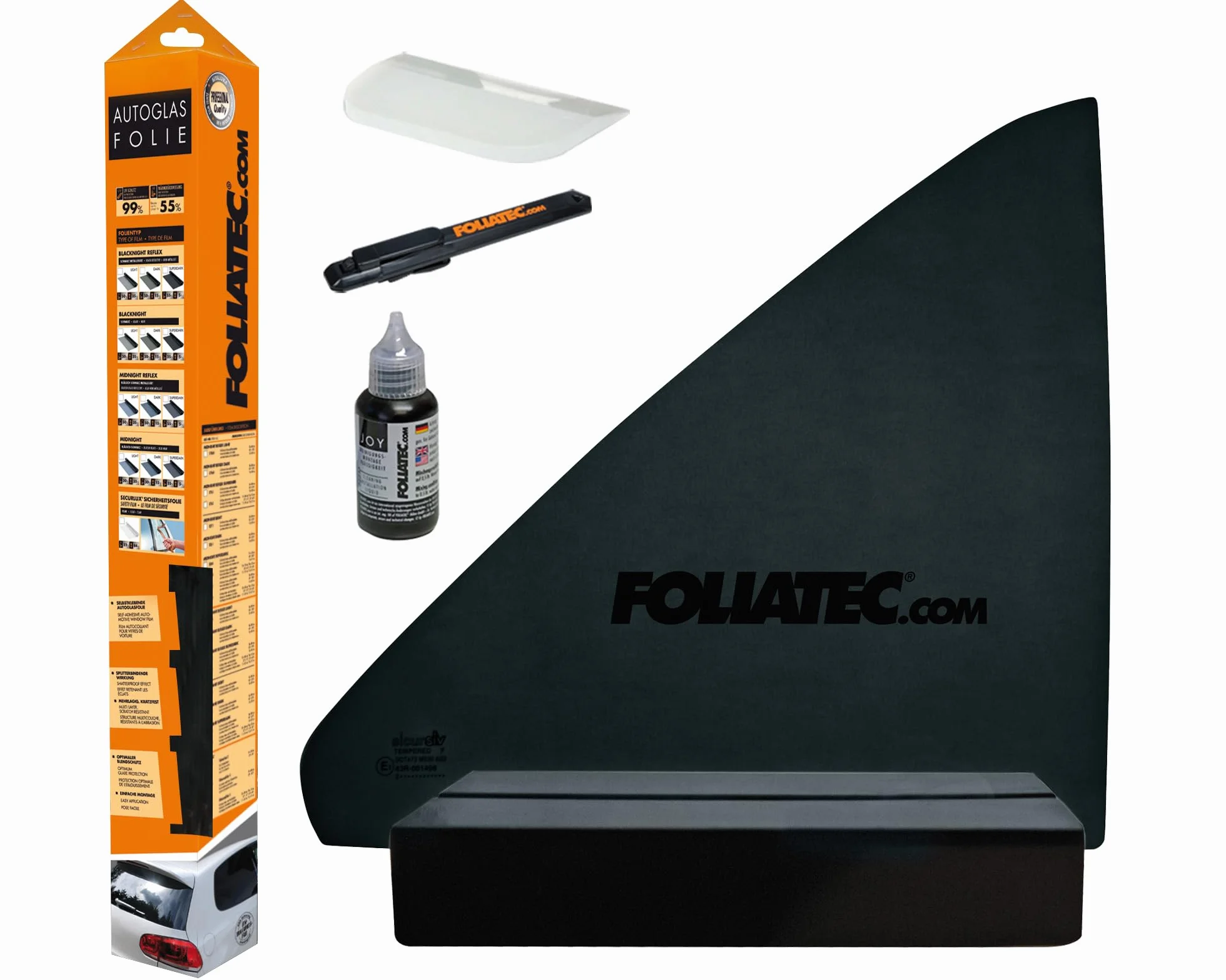 FOLIATEC Pellicola oscurante per vetri auto, BLACKNIGHT Superdark, 51 x 400 cm + 76 x 152 cm, con documentazione, oscuramento al 95%