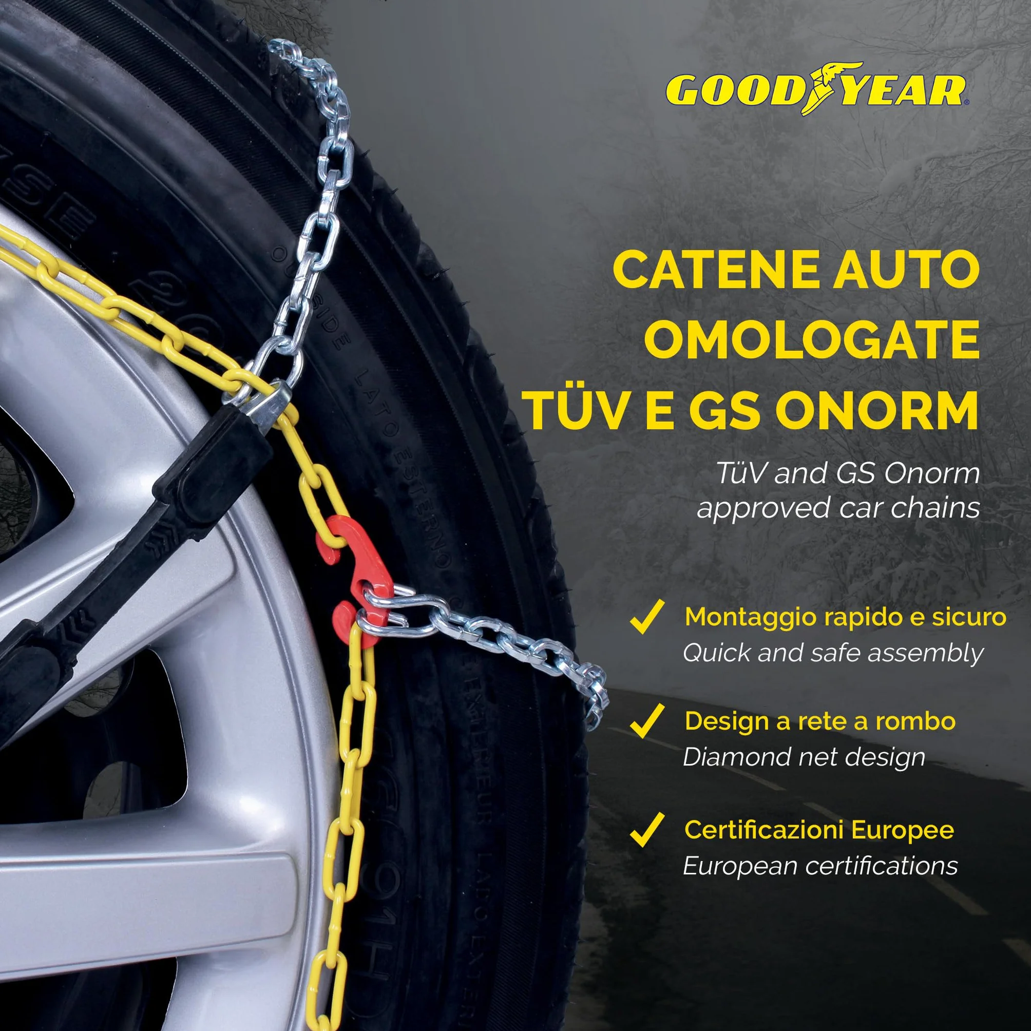 Goodyear G9 Catene neve auto 9 mm a rombo Misura 120 Omologate TUV GS