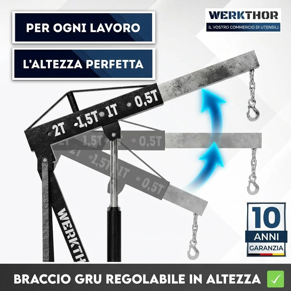 Gru da officina 500 kg idraulica non pieghevole a motore per auto nera con 4 ruote e catena di bilanciamento