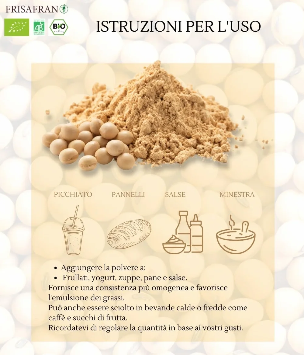 Lecitina di soia in polvere Bio 200g FRISAFRAN Non OGM Senza glutine Vegano