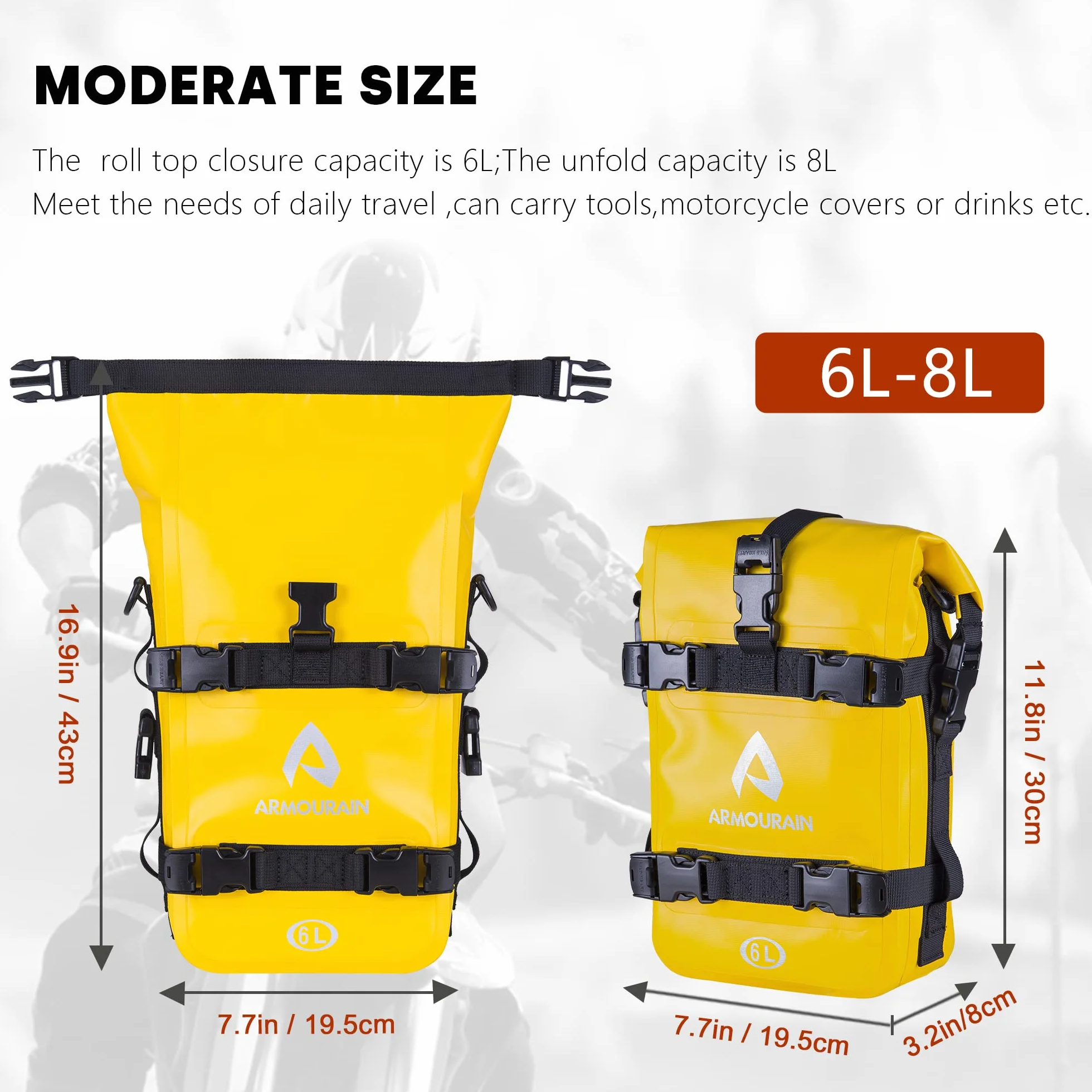Borse per paraurti per moto in PVC impermeabili 12 L giallo