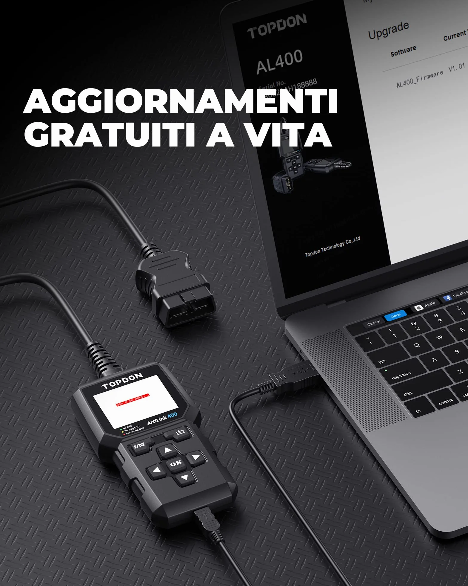 TOPDON AL400 OBD2 Diagnostico per Auto, 10 Modalità, Schermo 2.4 Pollici TFT