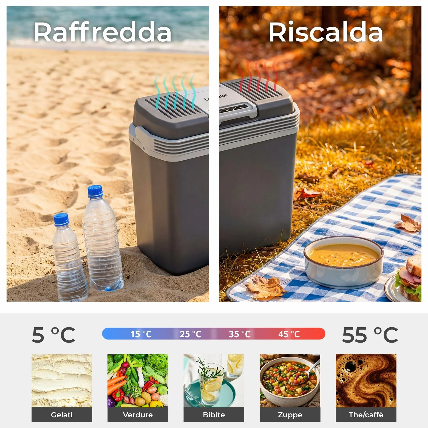 tectake® Frigorifero Portatile Elettrico 24 L, 40x23,5x42,5 cm, Frigorifero Piccolo 2in1 Funzione Freddo Caldo, mini frigo portatile 230 V e 12 V per Auto e Casa, modalità ECO, Borsa Frigo Camping
