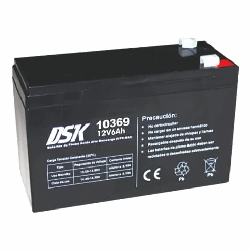 DSK 10369 - Batteria al piombo sigillata AGM da 12V e 6Ah ad alta scarica Batteria ideale per UPS-SAI, sistemi di sicurezza e comunicazione, luci di emergenza