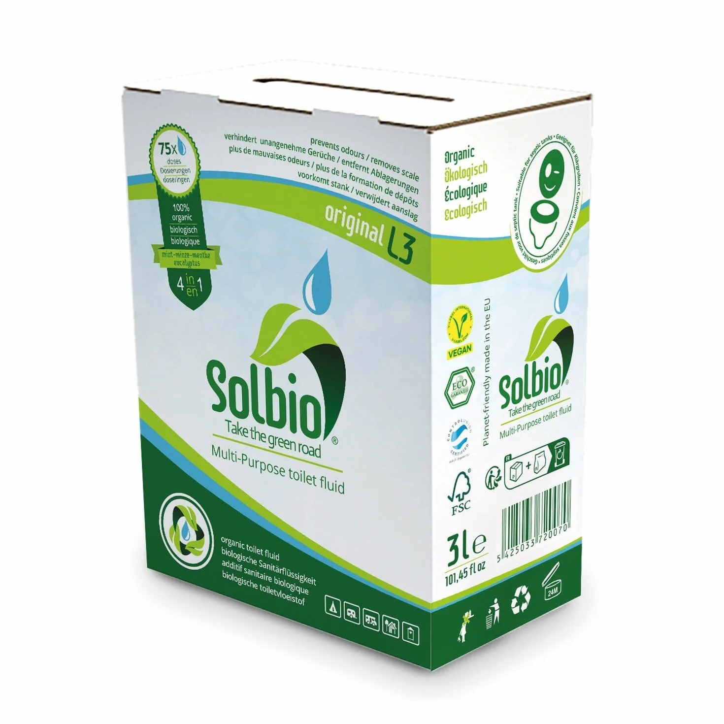 Solbio płyn sanitarny do WC camper 3 l biodegradowalny eukaliptus