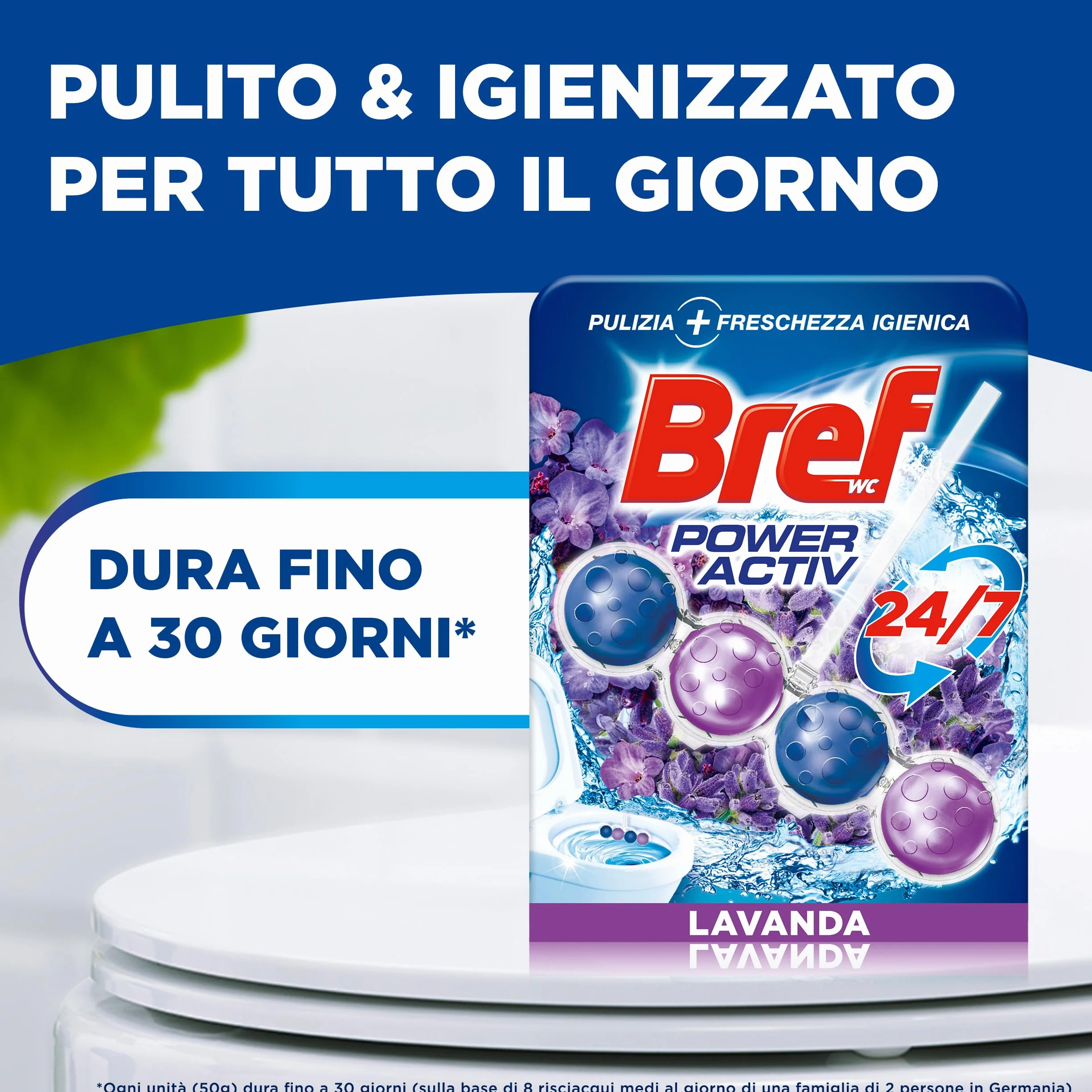 Bref WC Power Activ Lavanda Detergente Profumatore Pastiglie Igienizzante Bagno 2 Pezzi