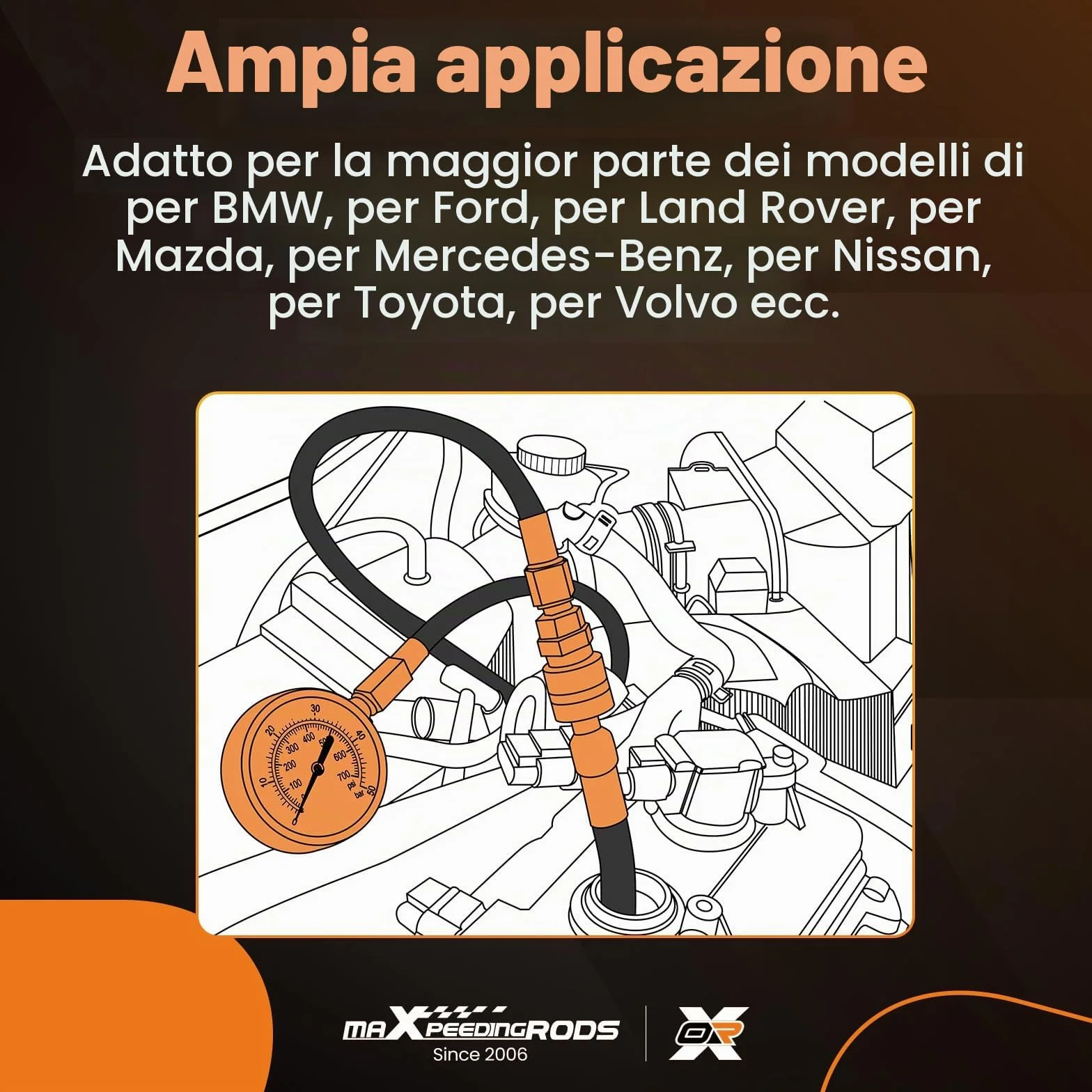 maXpeedingrods Tester di compressione per motori a benzina e diesel, 46 pezzi, tester di perdita di pressione per motori diesel, benzina, auto, camion, 50 bar, M10 M-12 M14 M-18