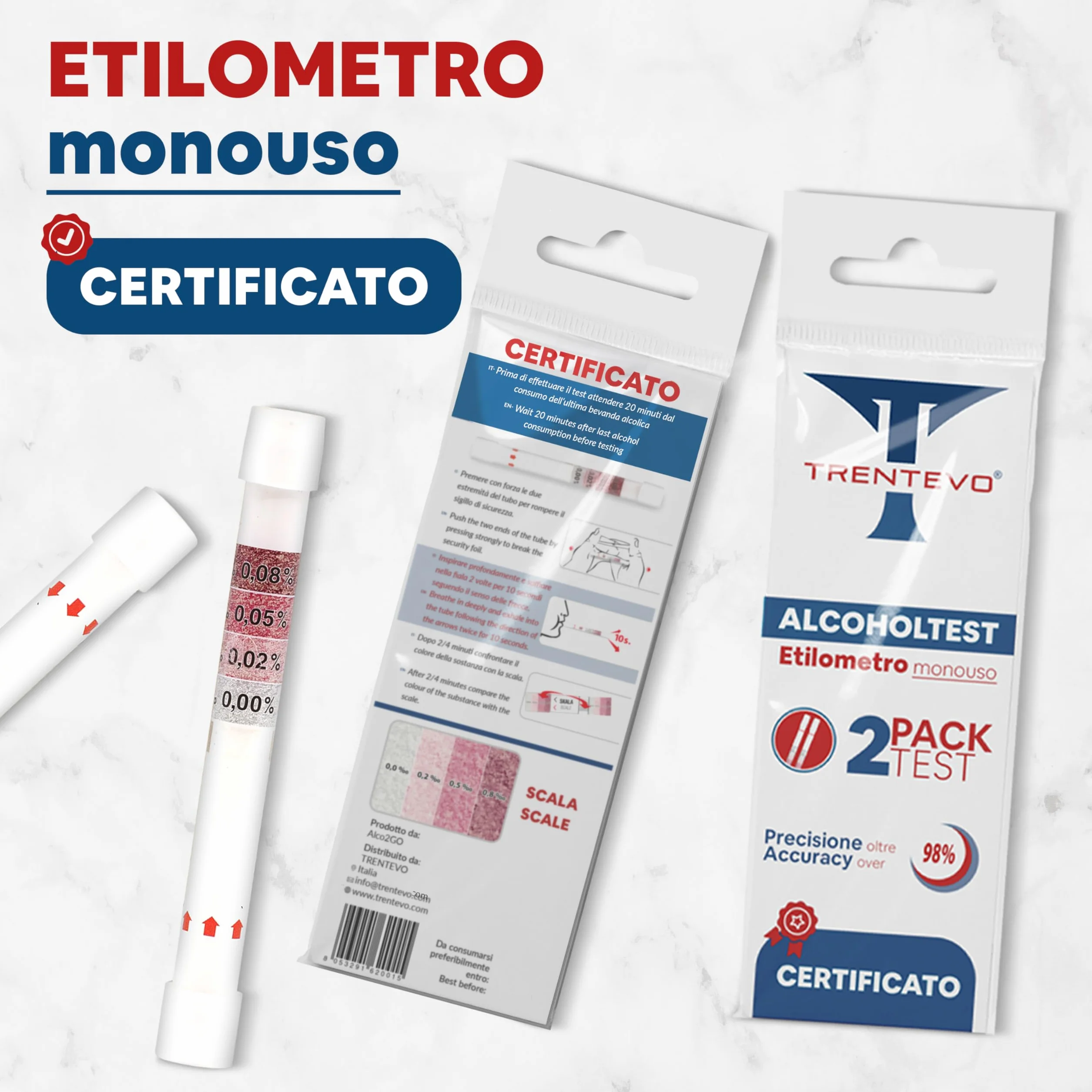Alcol Test USA Certificato Portatile - Etilometro Monouso Tascabile