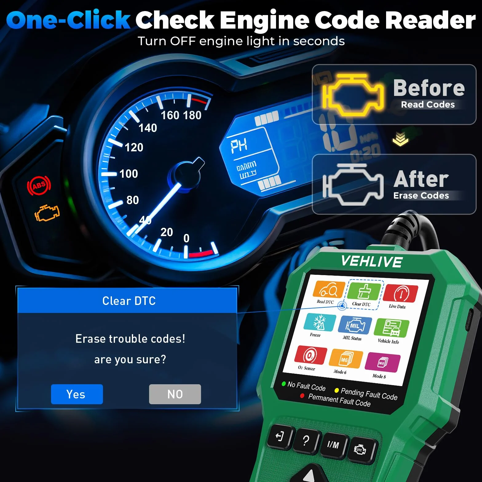 OBD2 Scanner diagnostico per moto, lettore codici errore compatibile Yamaha Honda Kawasaki