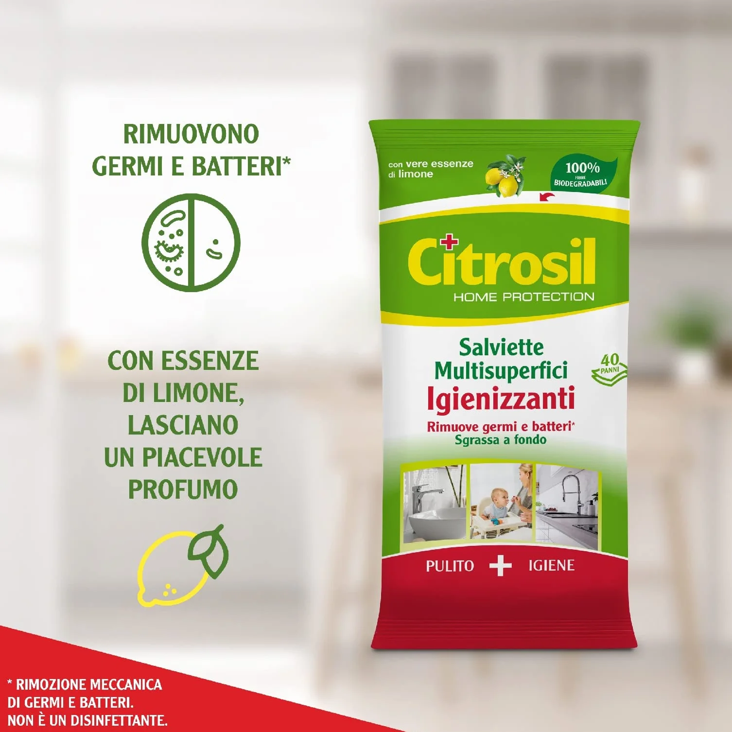 Citrosil Salviette Multisuperfici Igienizzanti 12x40 Panni con Essenze di Limone
